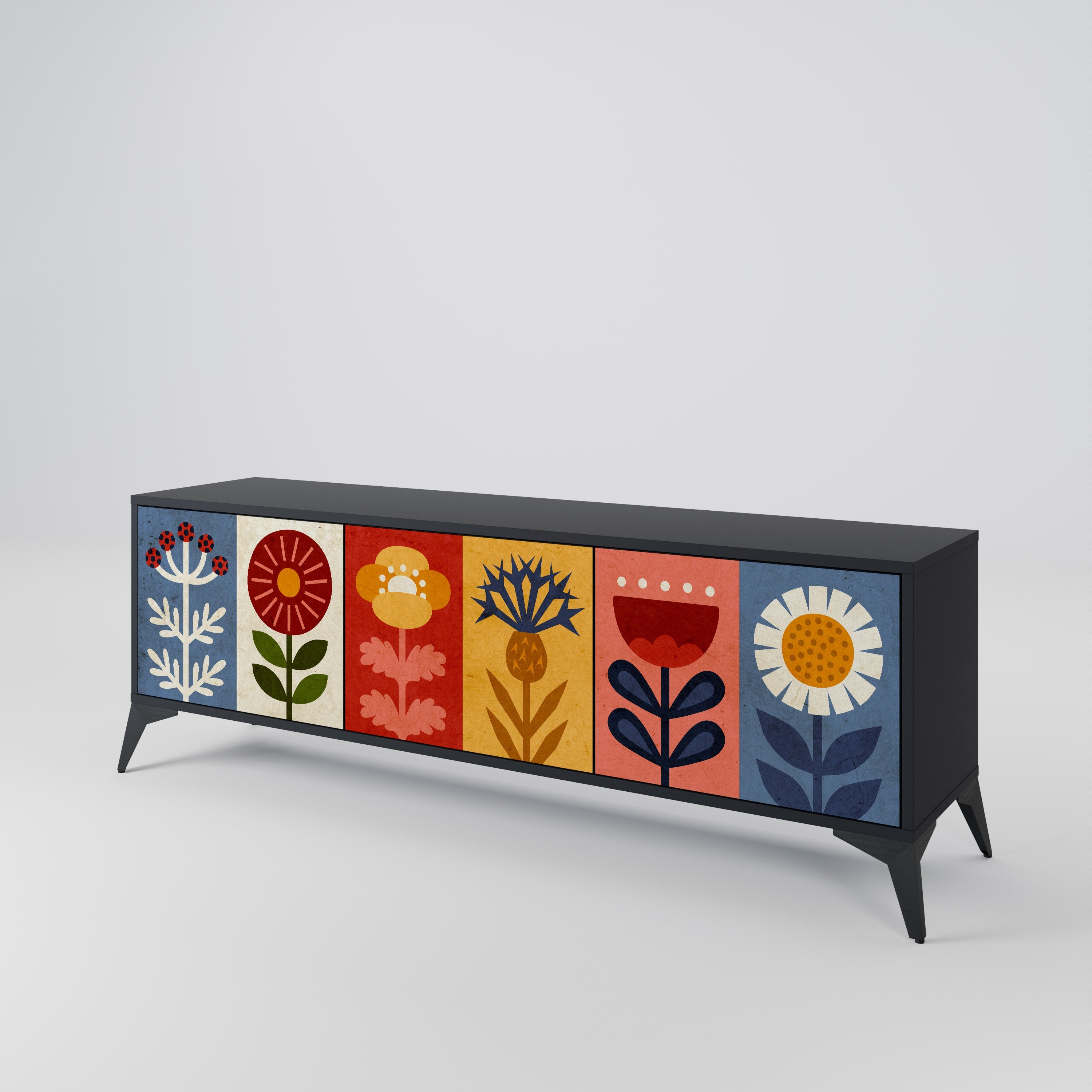 Meuble TV 3 portes SCANDIC FLOWERET finition noire