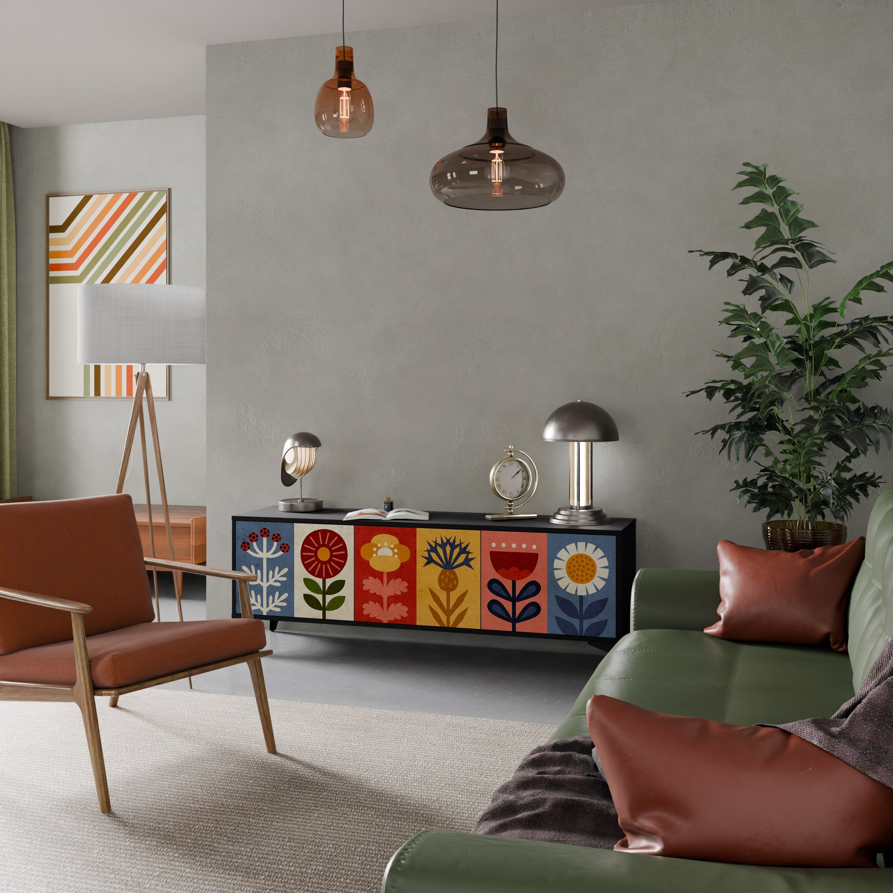 Meuble TV 3 portes SCANDIC FLOWERET finition noire