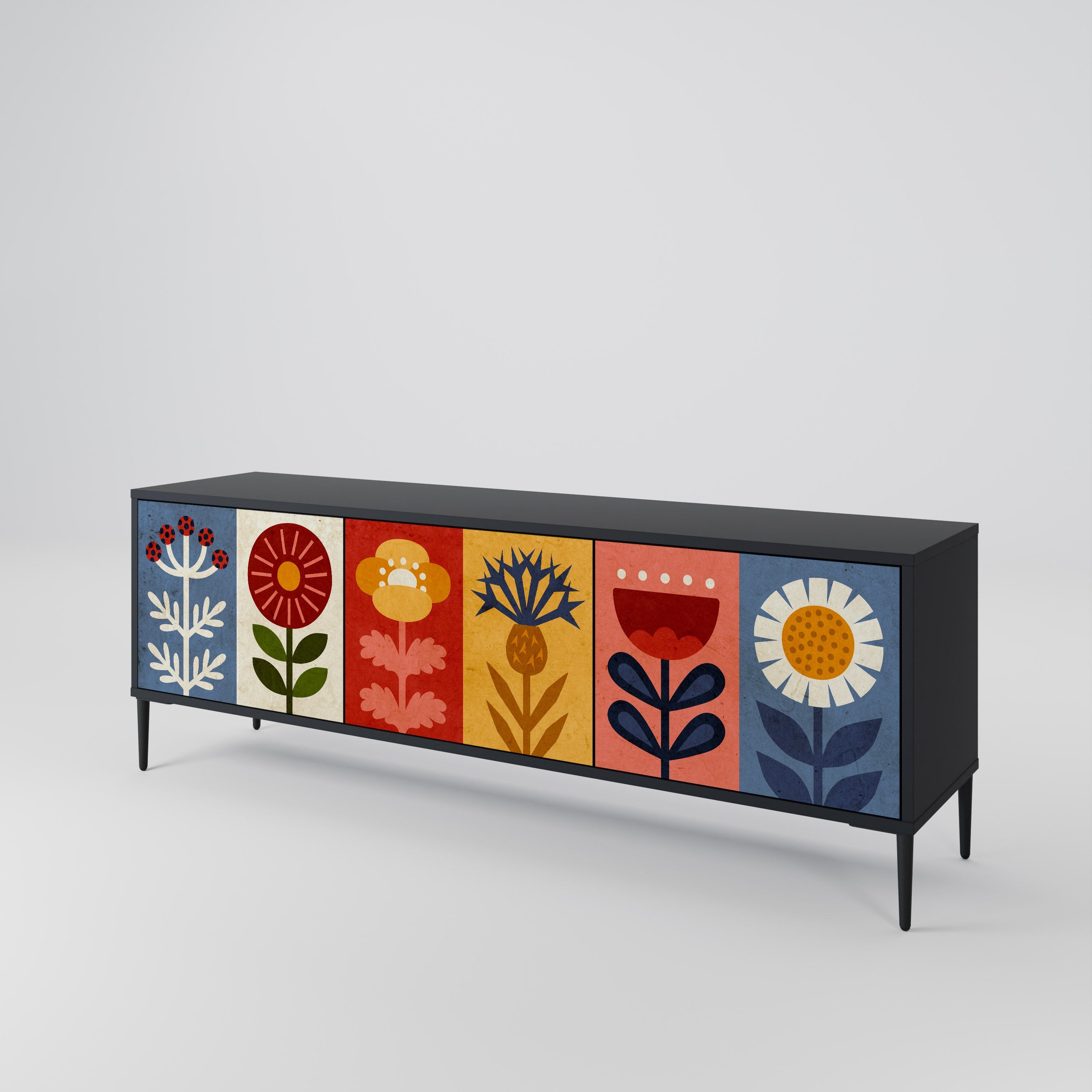 Meuble TV 3 portes SCANDIC FLOWERET finition noire