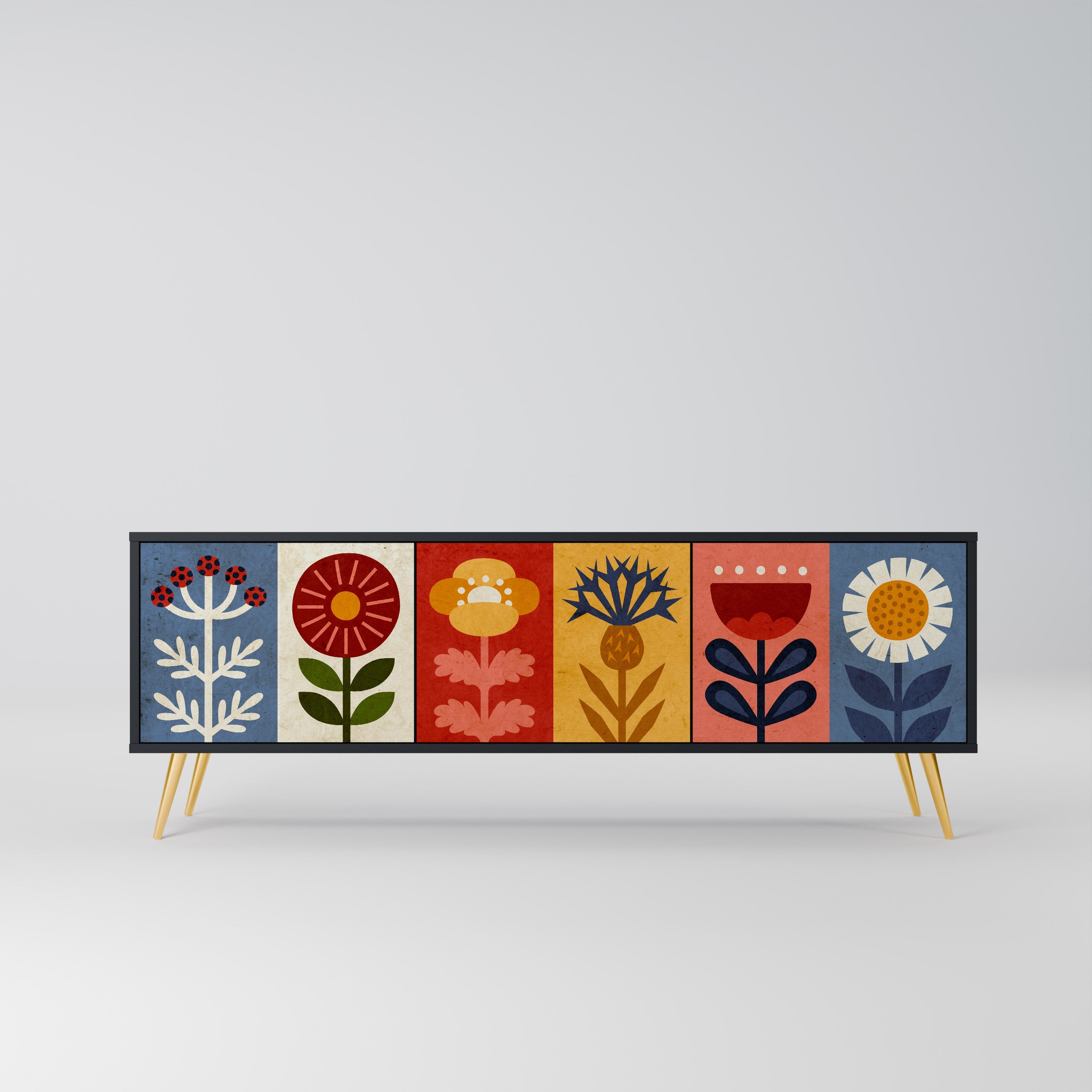 Meuble TV 3 portes SCANDIC FLOWERET finition noire