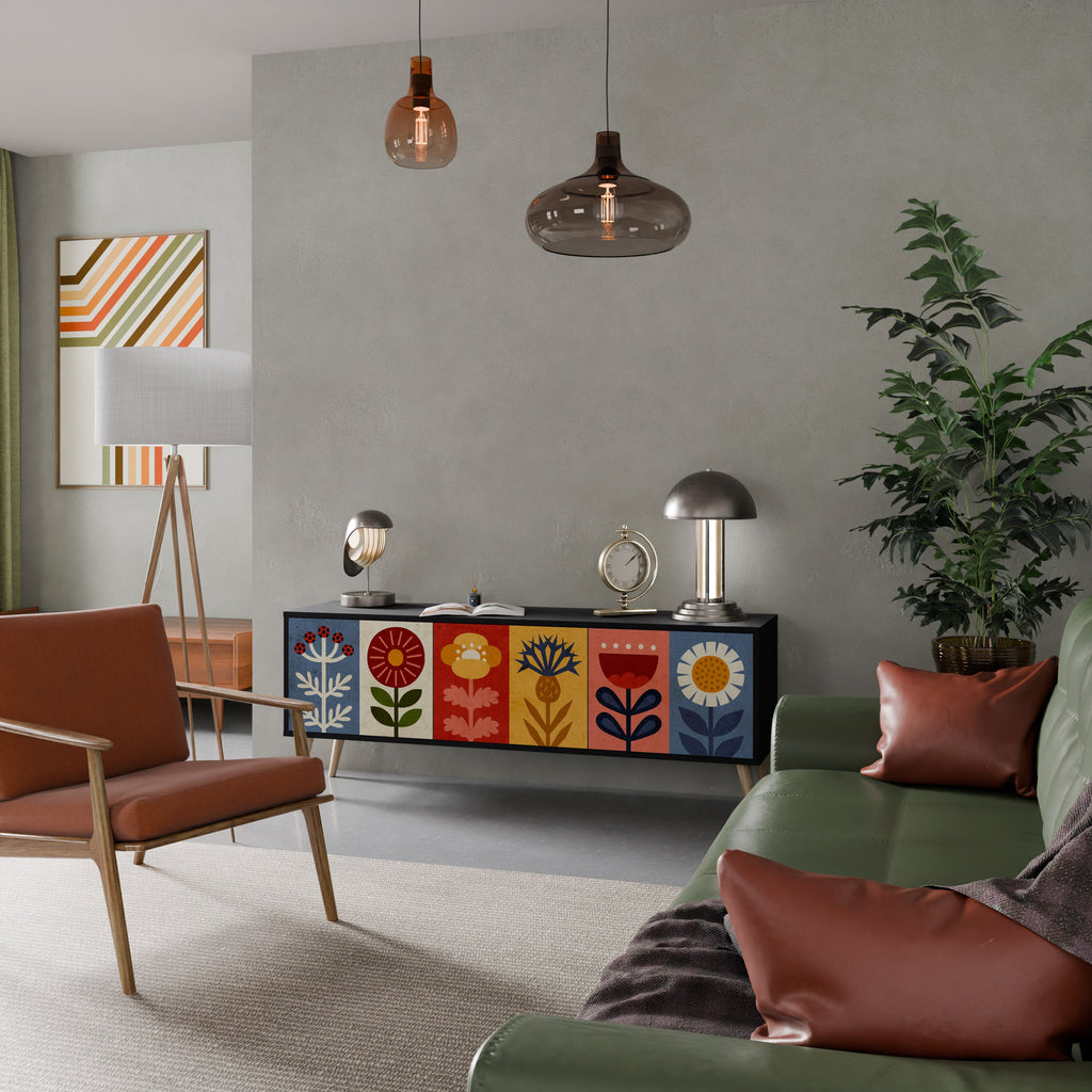 Meuble TV 3 portes SCANDIC FLOWERET finition noire