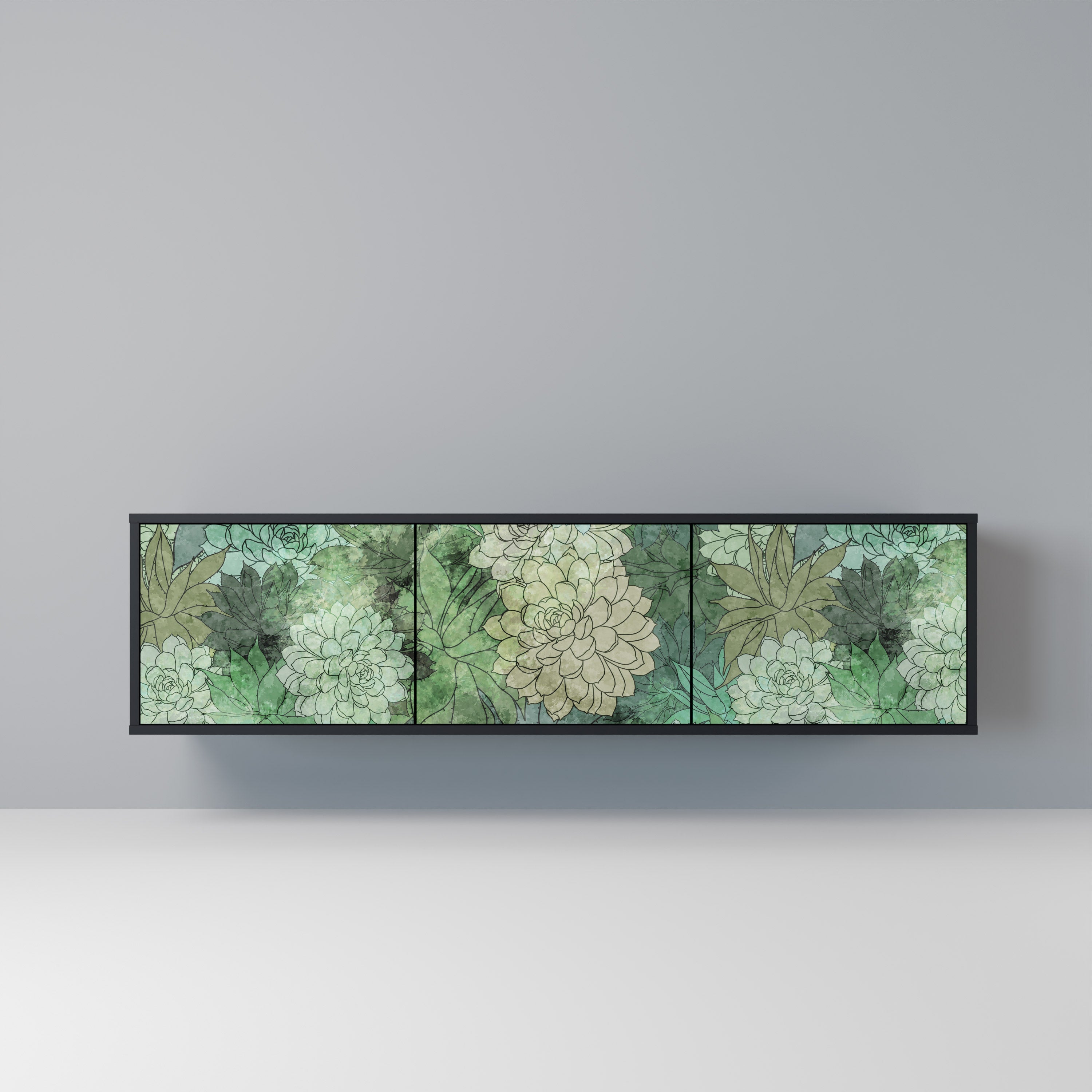 Meuble TV 3 portes SUCCULENT CLUSTER, finition noire