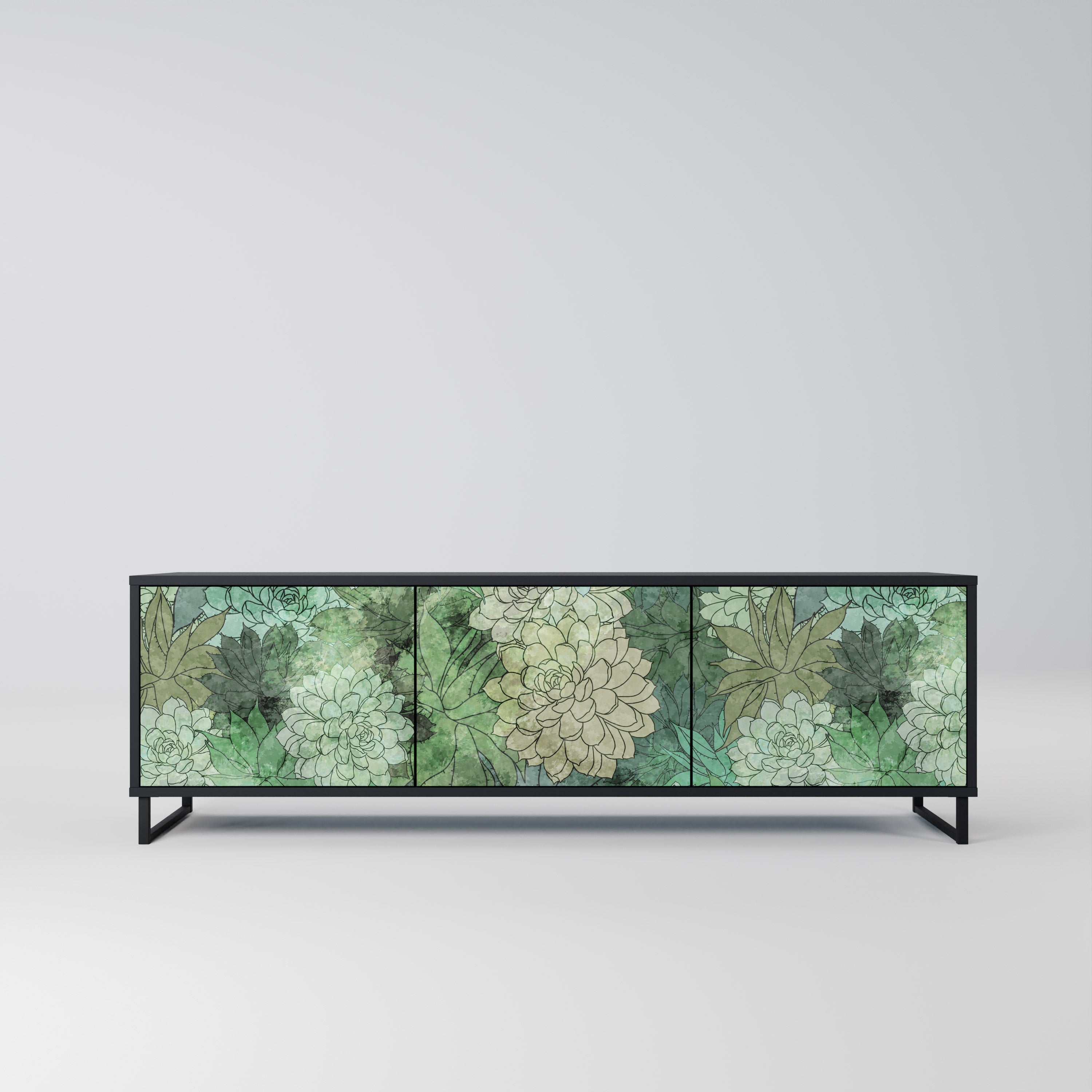 Meuble TV 3 portes SUCCULENT CLUSTER, finition noire