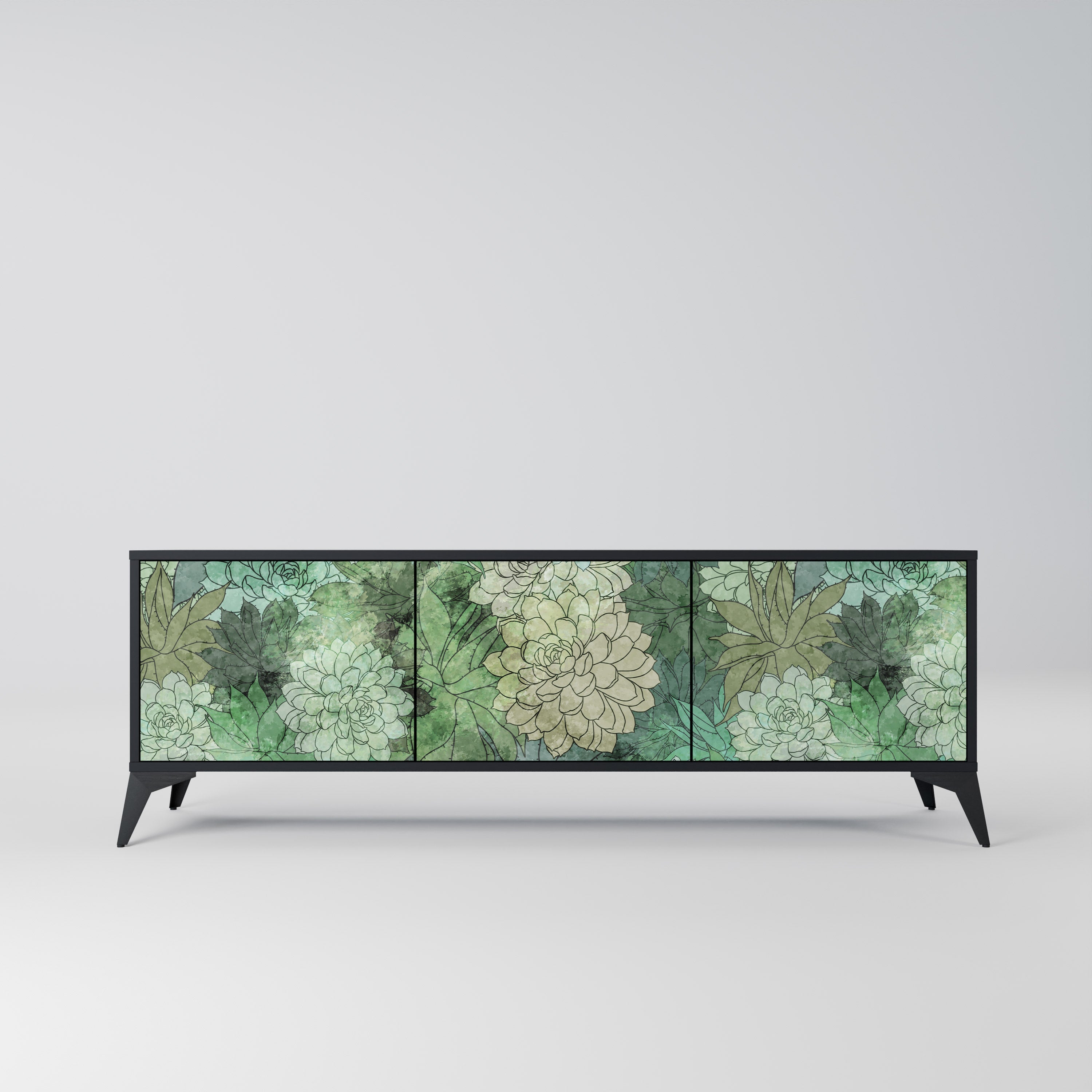 Meuble TV 3 portes SUCCULENT CLUSTER, finition noire