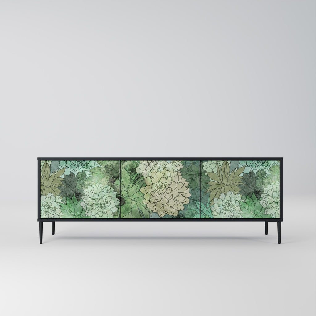 Meuble TV 3 portes SUCCULENT CLUSTER, finition noire