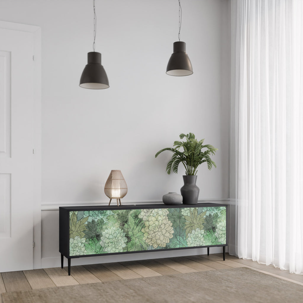 Meuble TV 3 portes SUCCULENT CLUSTER, finition noire