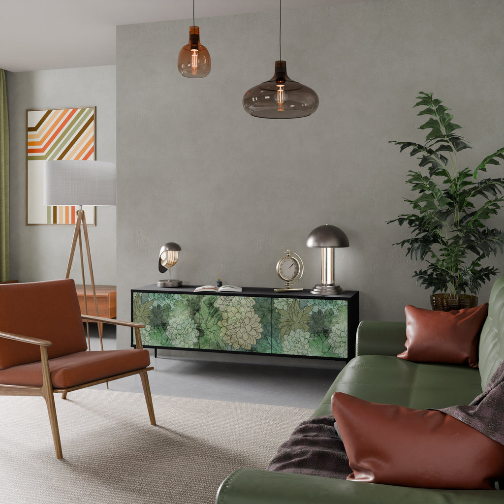 Meuble TV 3 portes SUCCULENT CLUSTER, finition noire