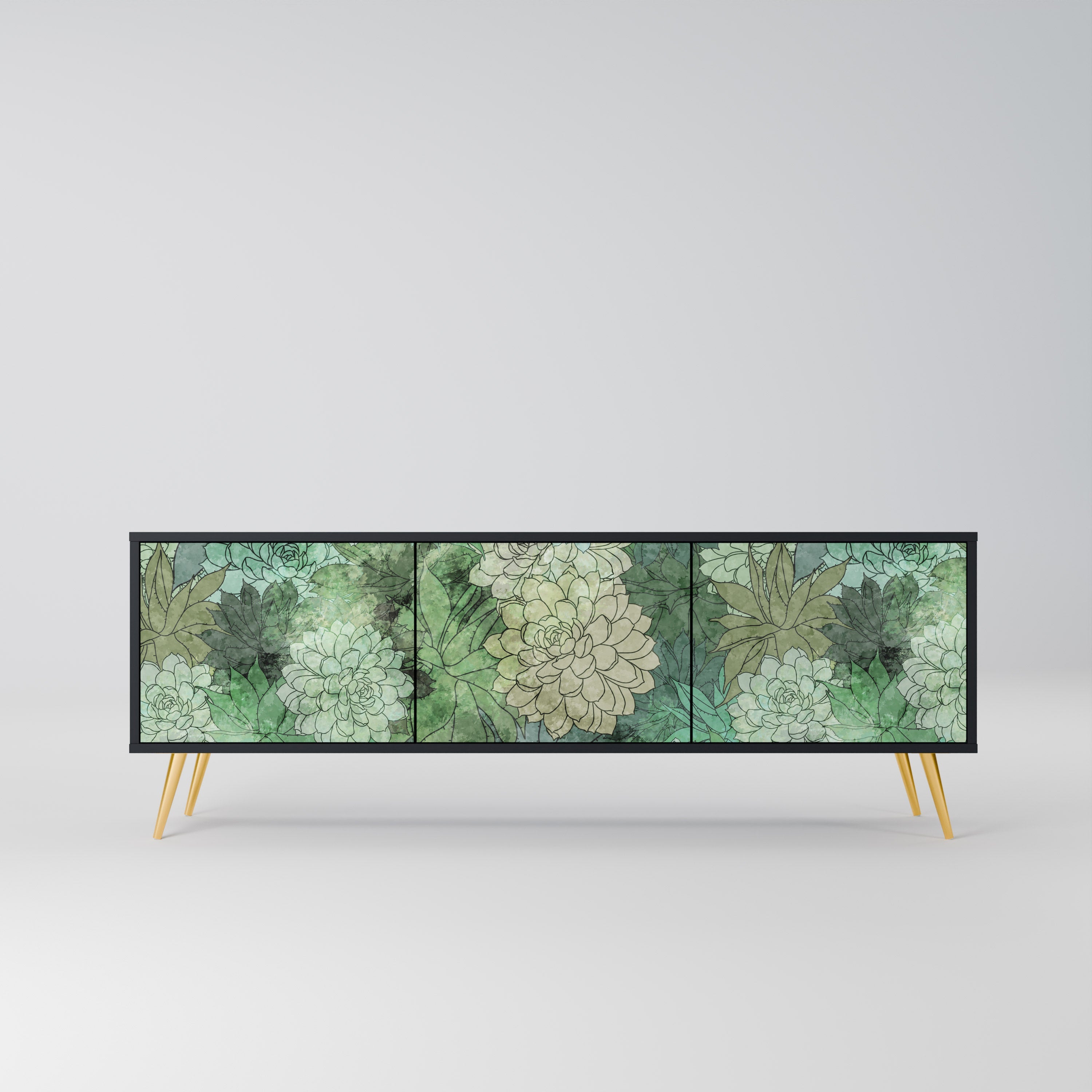 Meuble TV 3 portes SUCCULENT CLUSTER, finition noire