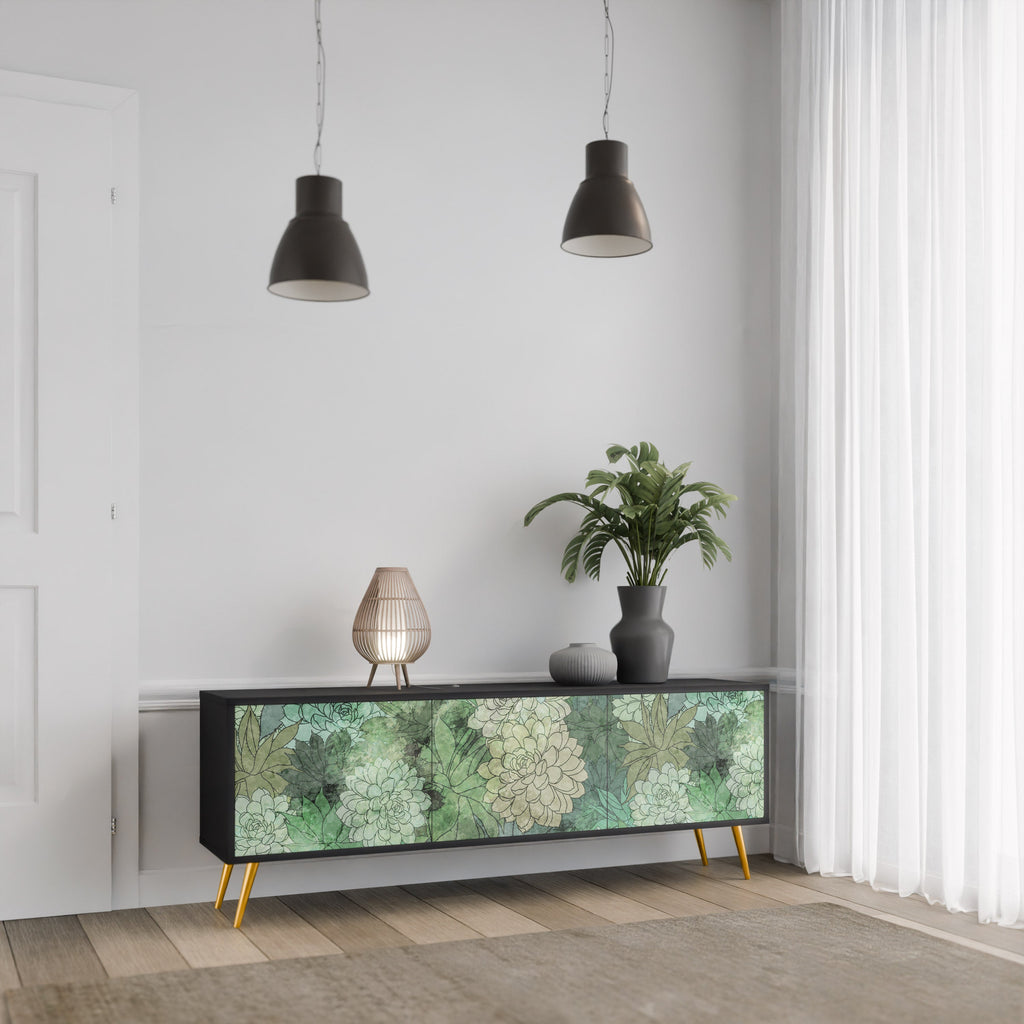 Meuble TV 3 portes SUCCULENT CLUSTER, finition noire