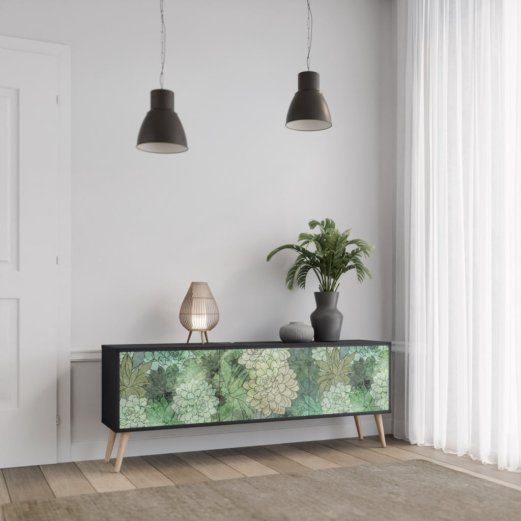 Meuble TV 3 portes SUCCULENT CLUSTER, finition noire