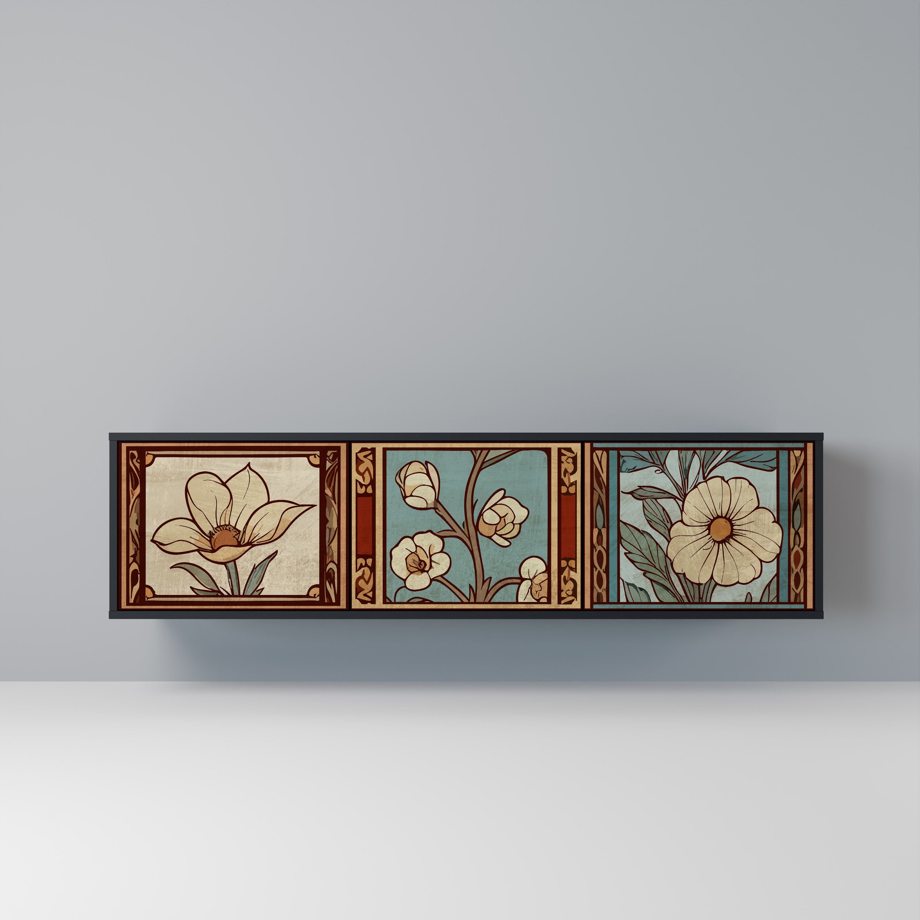 Meuble TV 3 portes TIMELESS FLORA finition noire