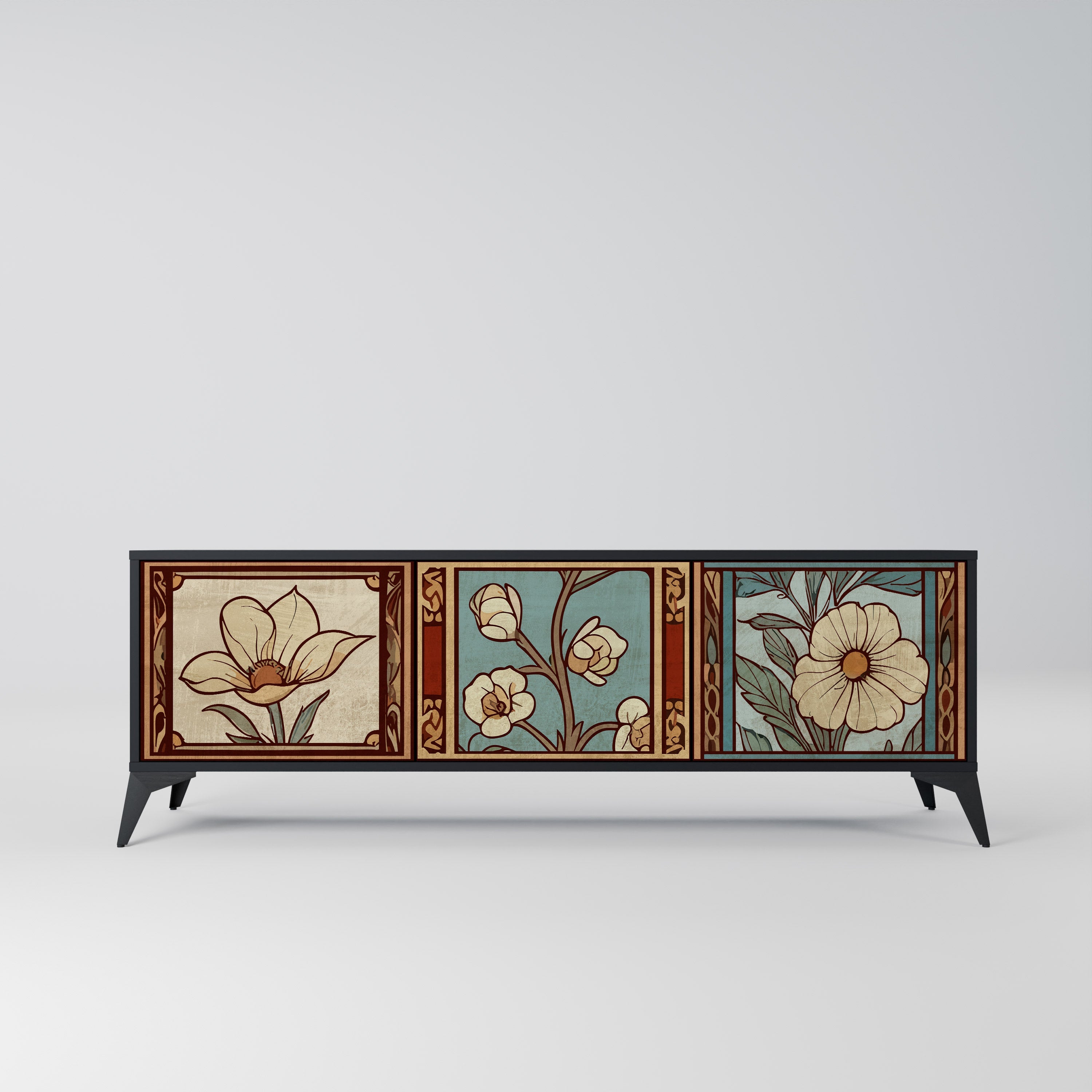 Meuble TV 3 portes TIMELESS FLORA finition noire