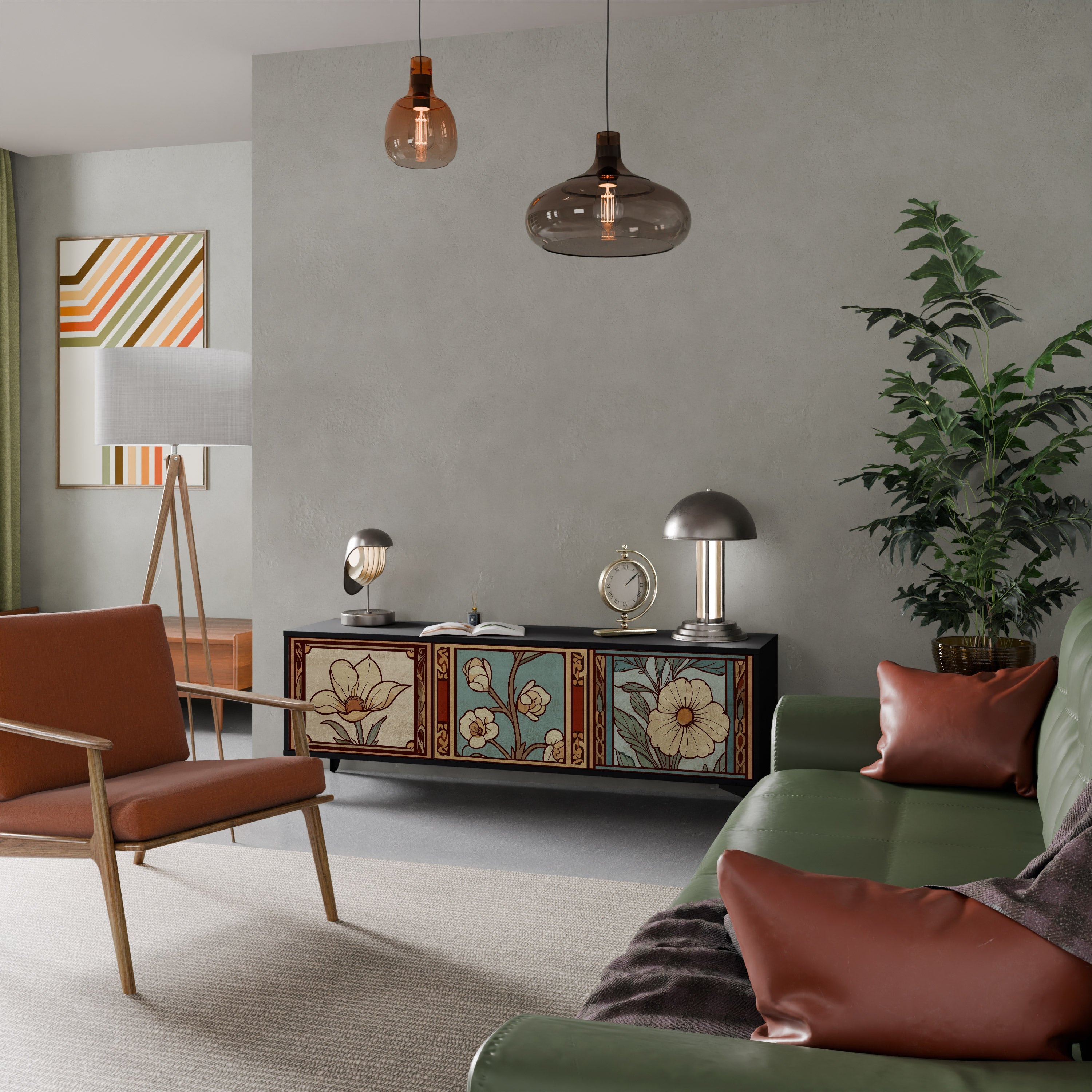 Meuble TV 3 portes TIMELESS FLORA finition noire