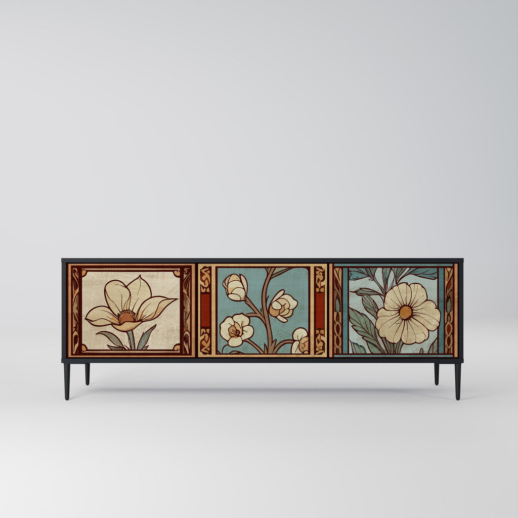 Meuble TV 3 portes TIMELESS FLORA finition noire