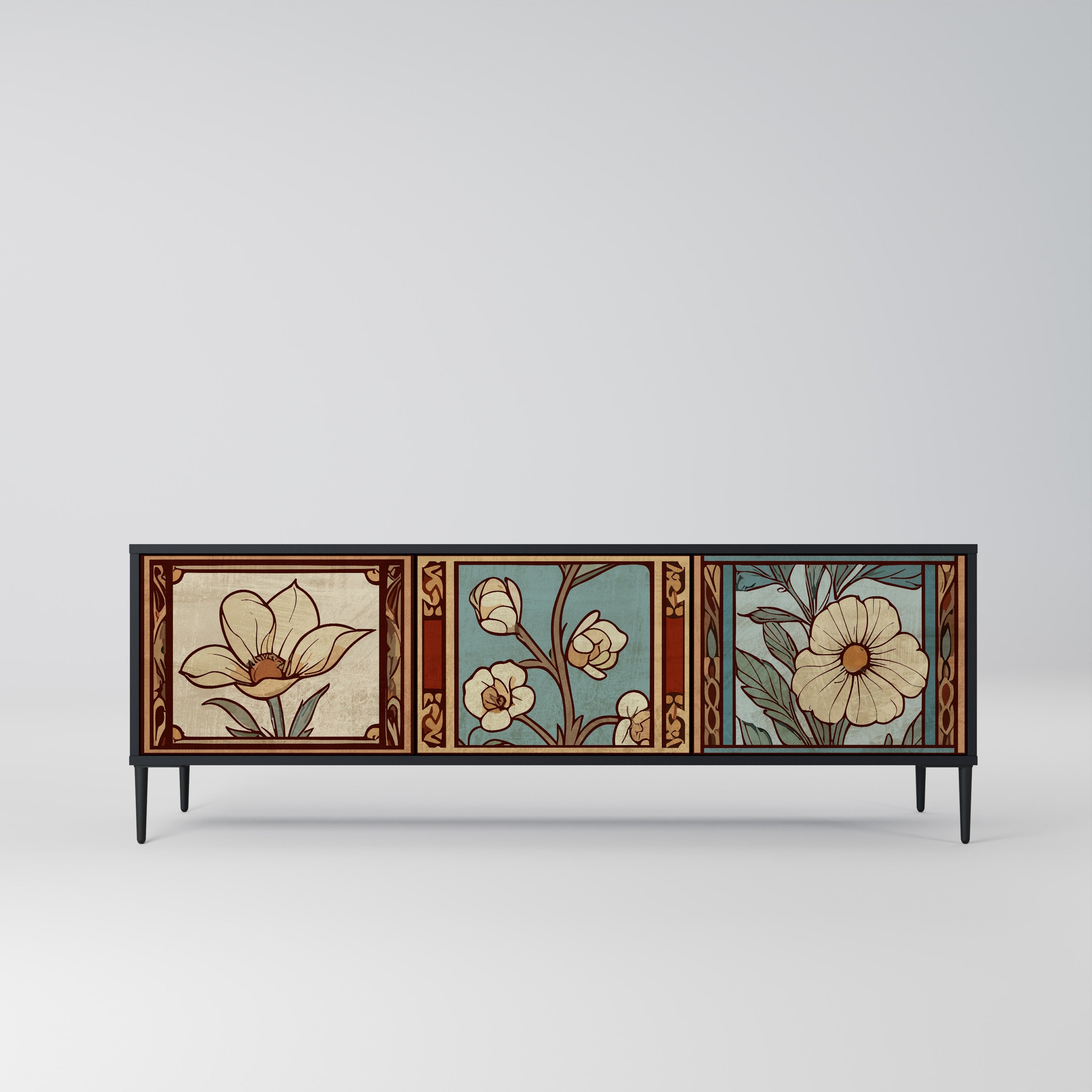 Meuble TV 3 portes TIMELESS FLORA finition noire