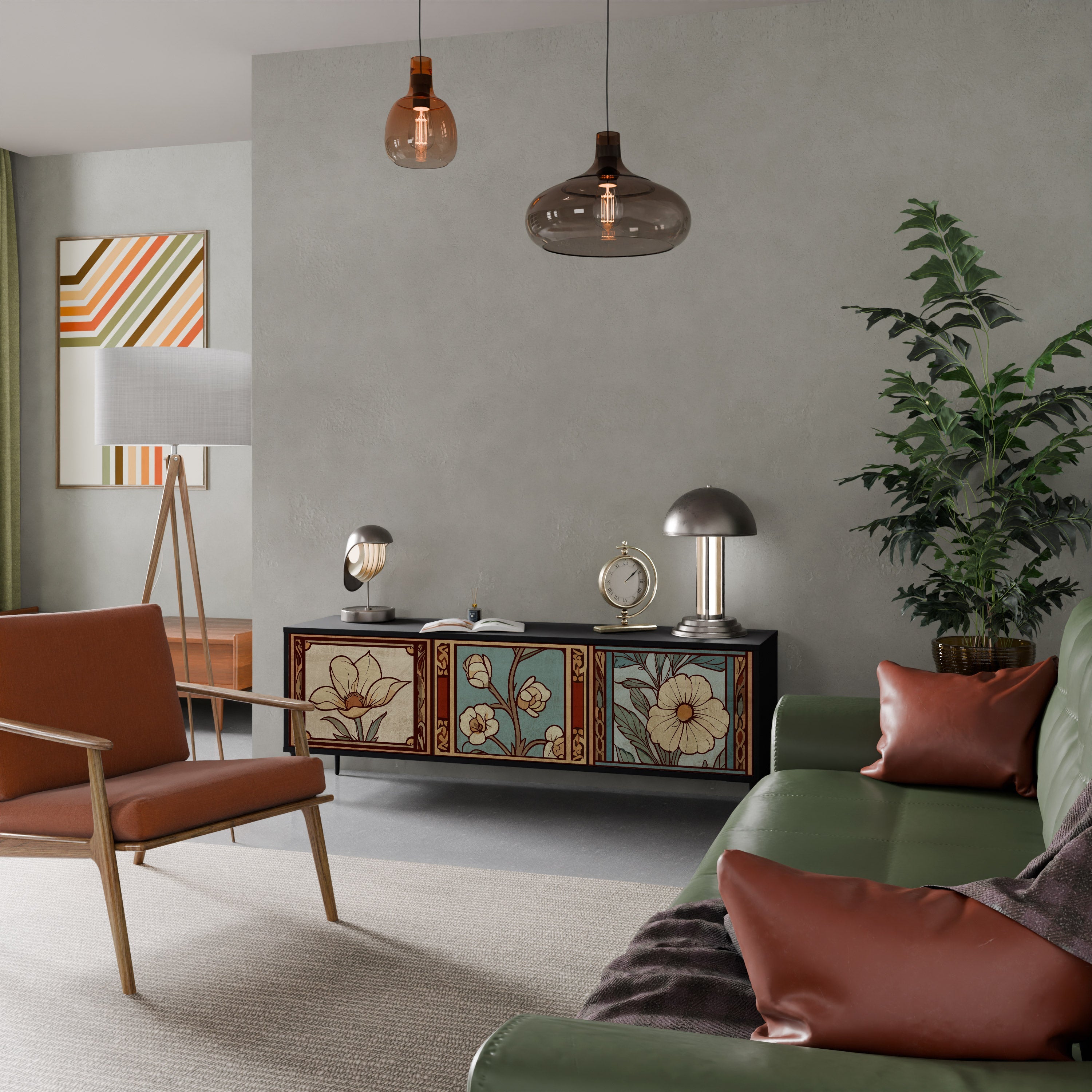 Meuble TV 3 portes TIMELESS FLORA finition noire