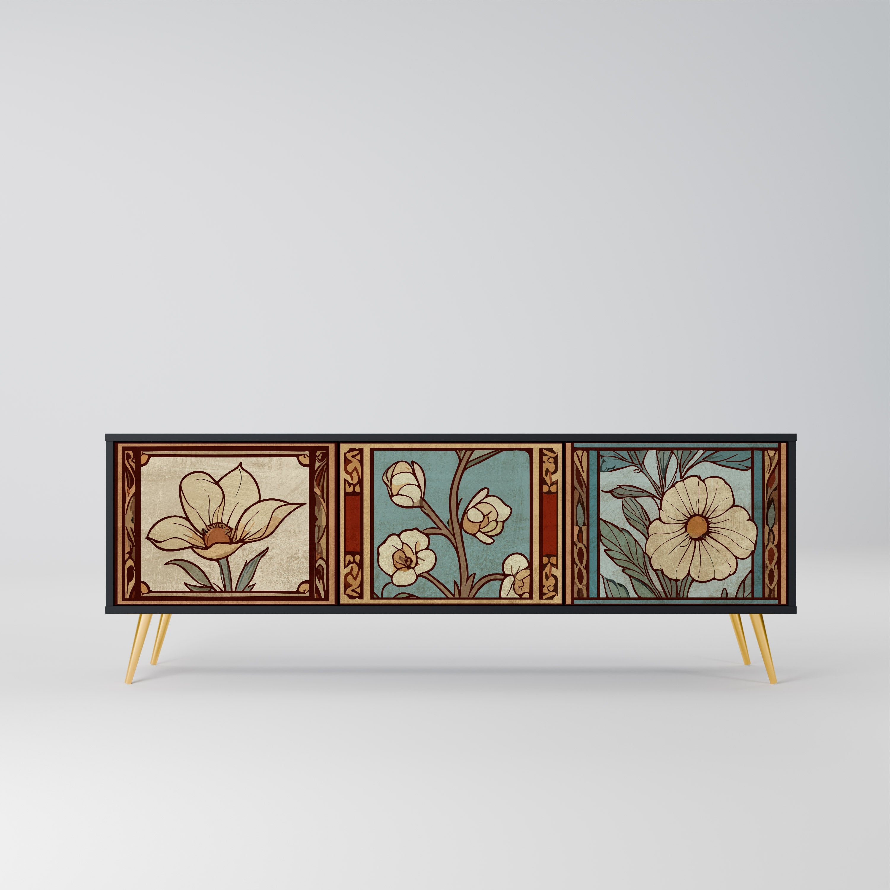 Meuble TV 3 portes TIMELESS FLORA finition noire