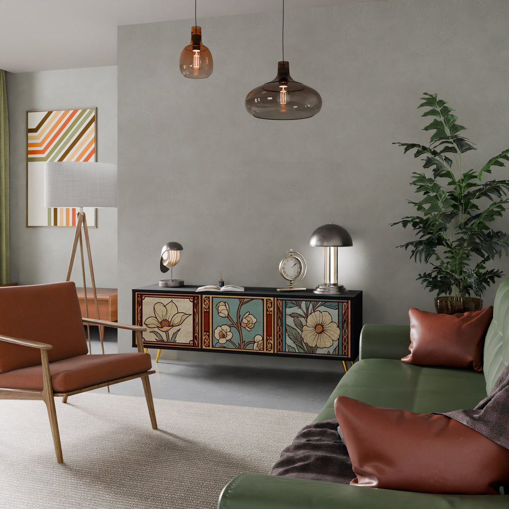 Meuble TV 3 portes TIMELESS FLORA finition noire