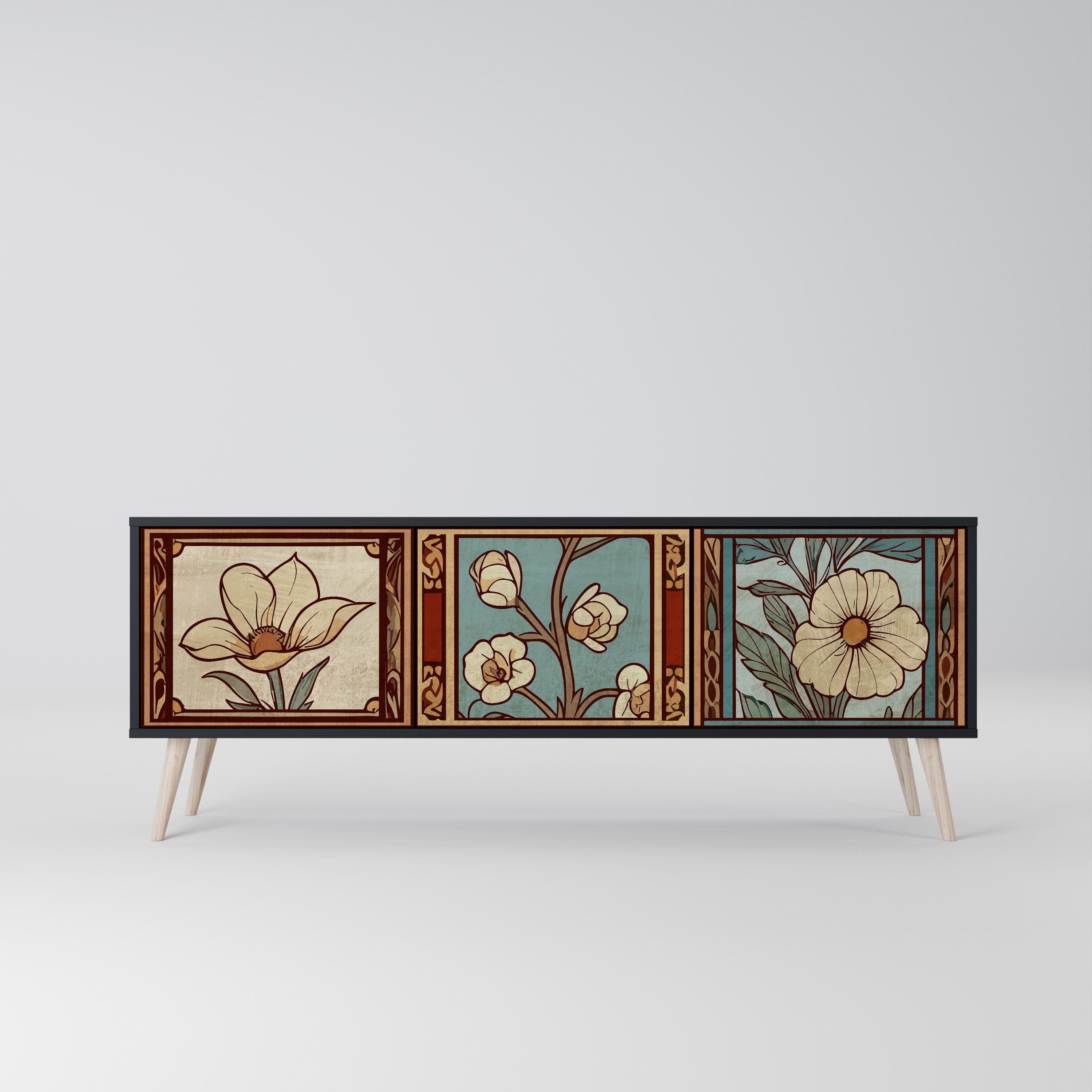 Meuble TV 3 portes TIMELESS FLORA finition noire