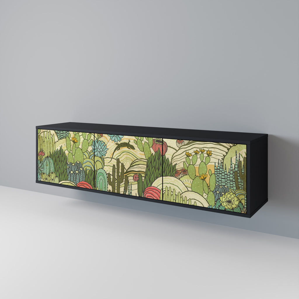 Meuble TV 3 portes SUCCULENTS KALEIDOSCOPE finition noire