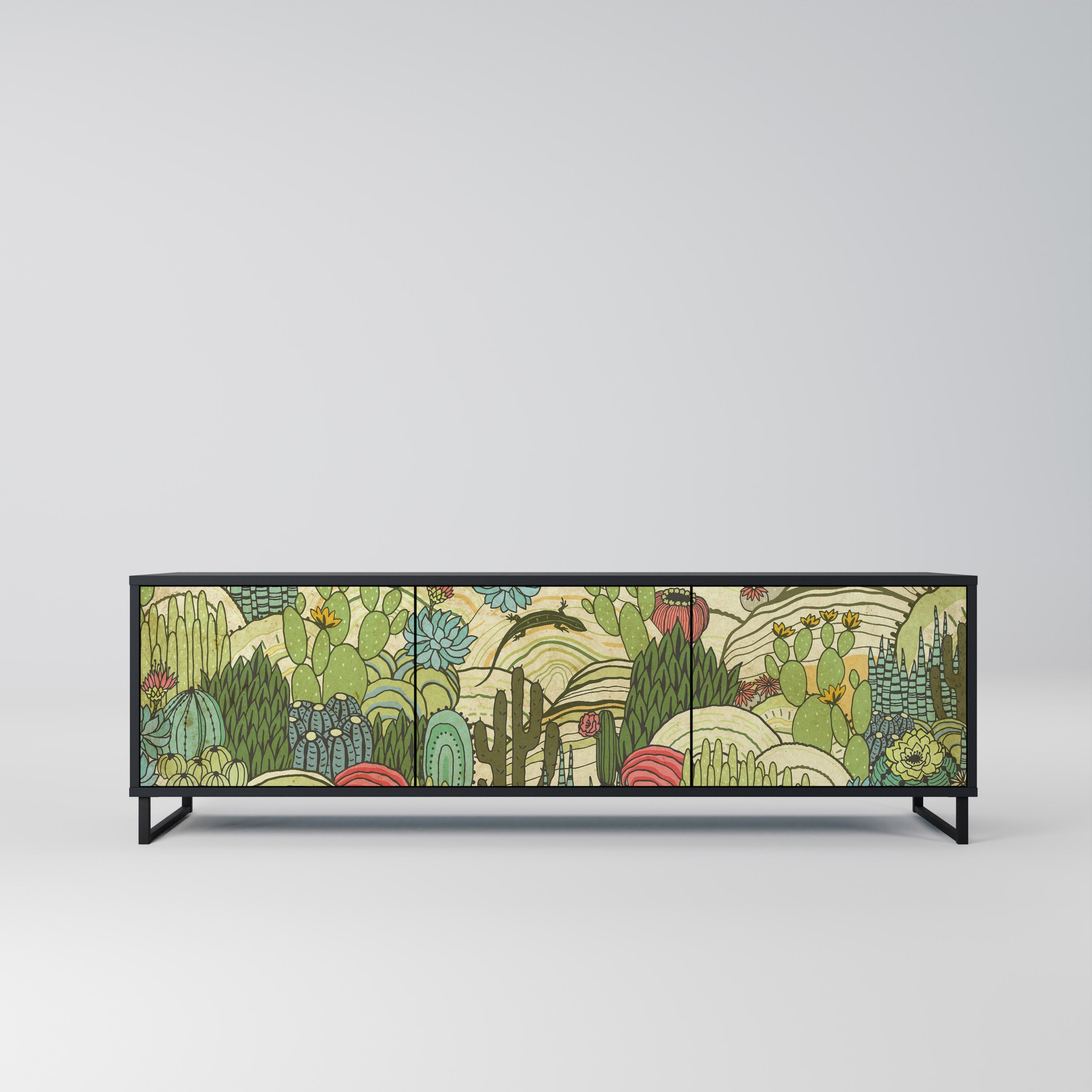 Meuble TV 3 portes SUCCULENTS KALEIDOSCOPE finition noire