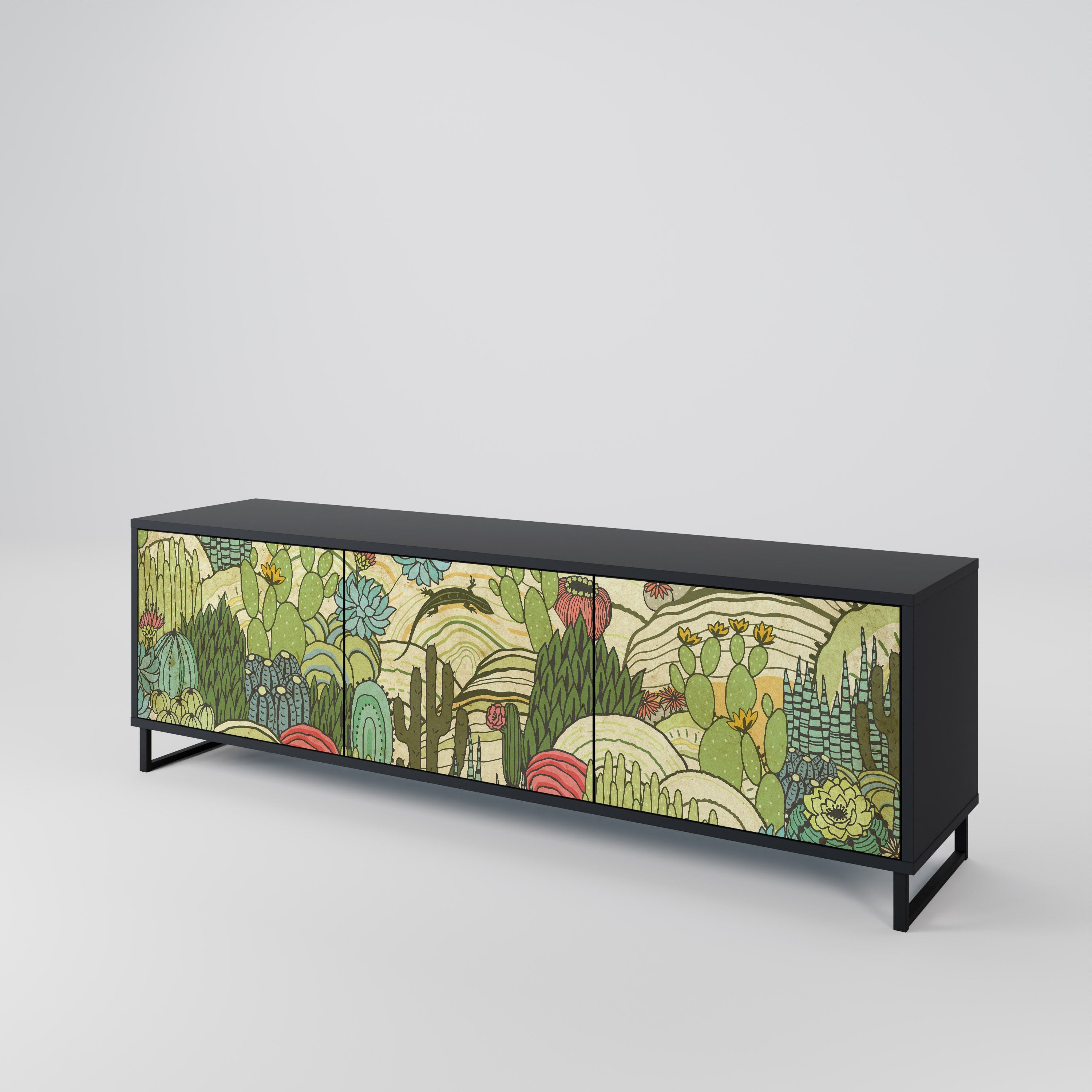 Meuble TV 3 portes SUCCULENTS KALEIDOSCOPE finition noire