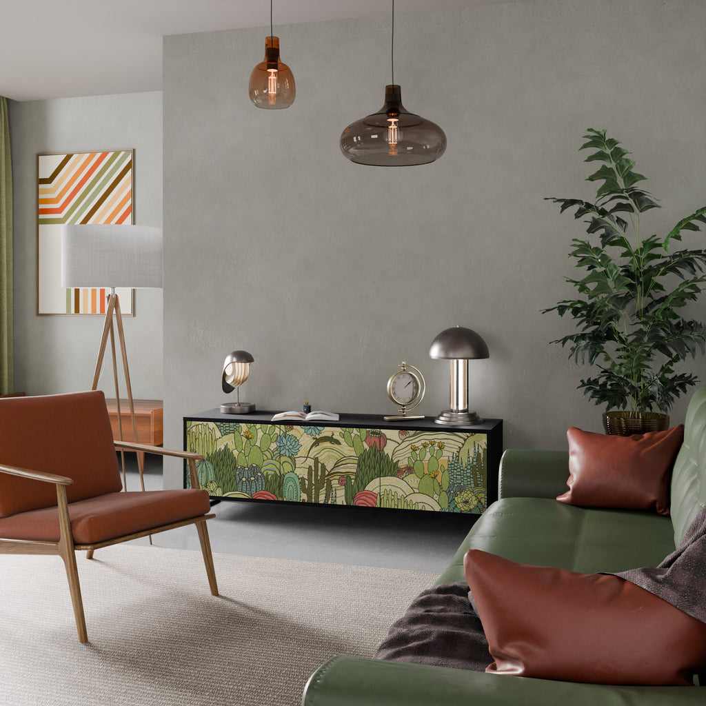 Meuble TV 3 portes SUCCULENTS KALEIDOSCOPE finition noire