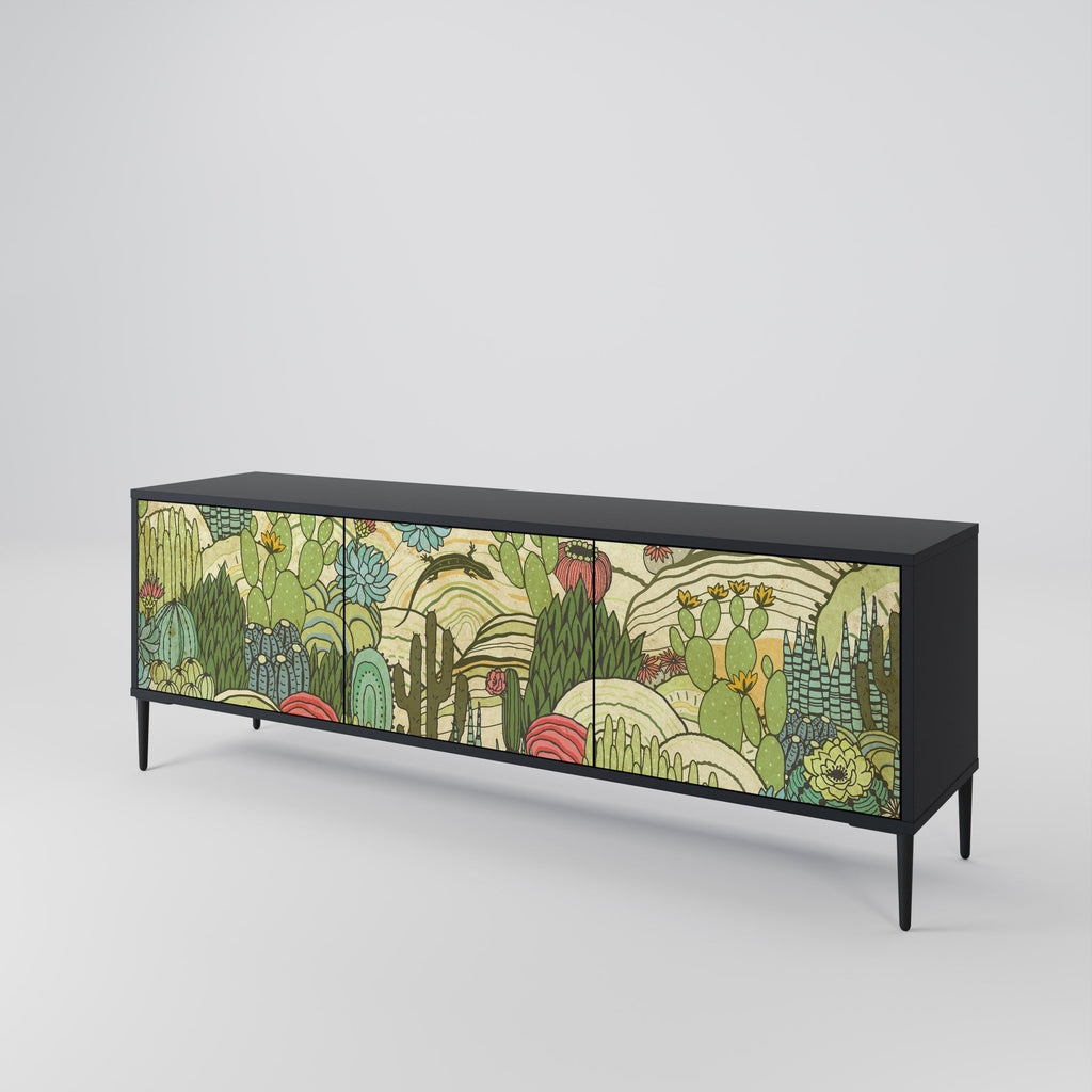 Meuble TV 3 portes SUCCULENTS KALEIDOSCOPE finition noire