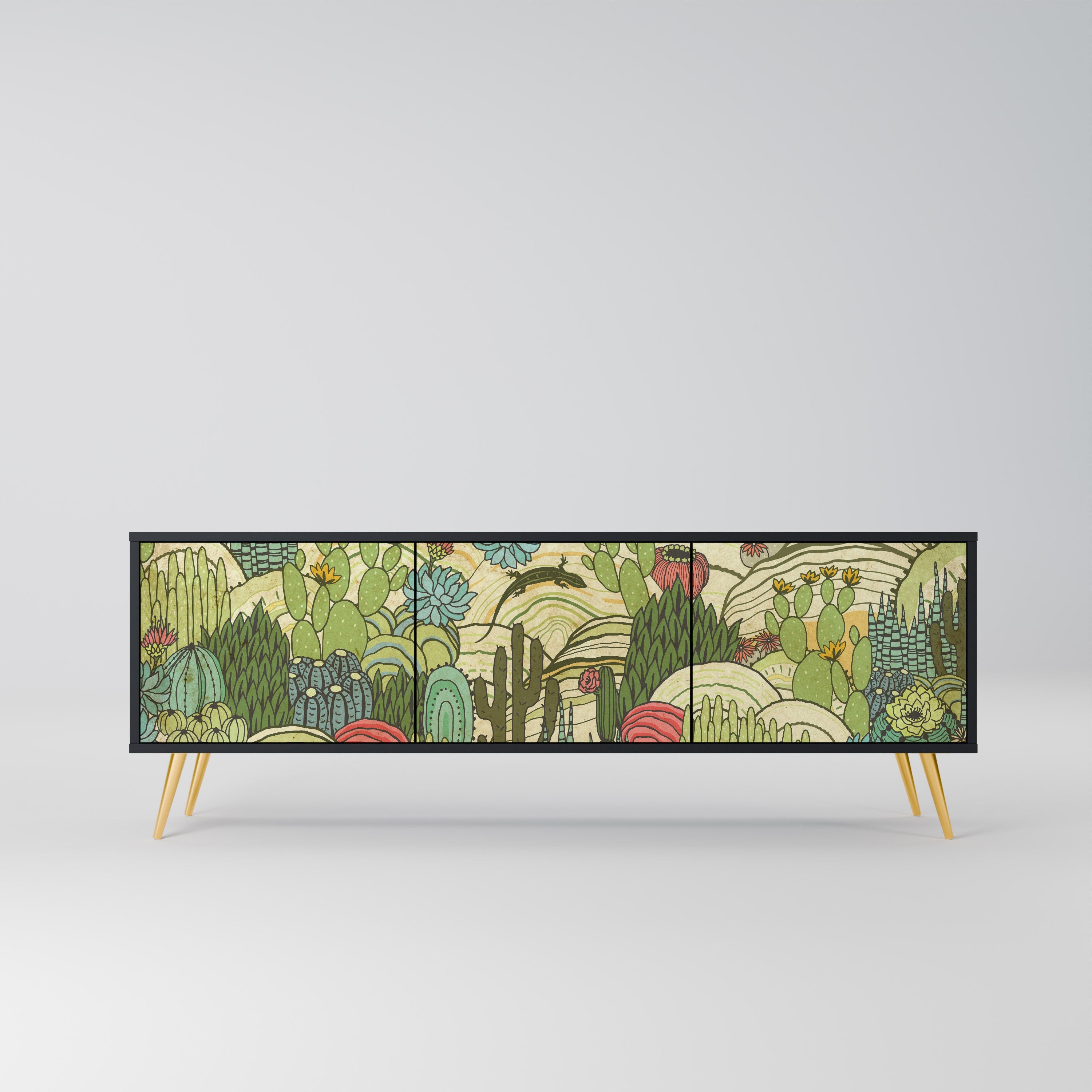 Meuble TV 3 portes SUCCULENTS KALEIDOSCOPE finition noire