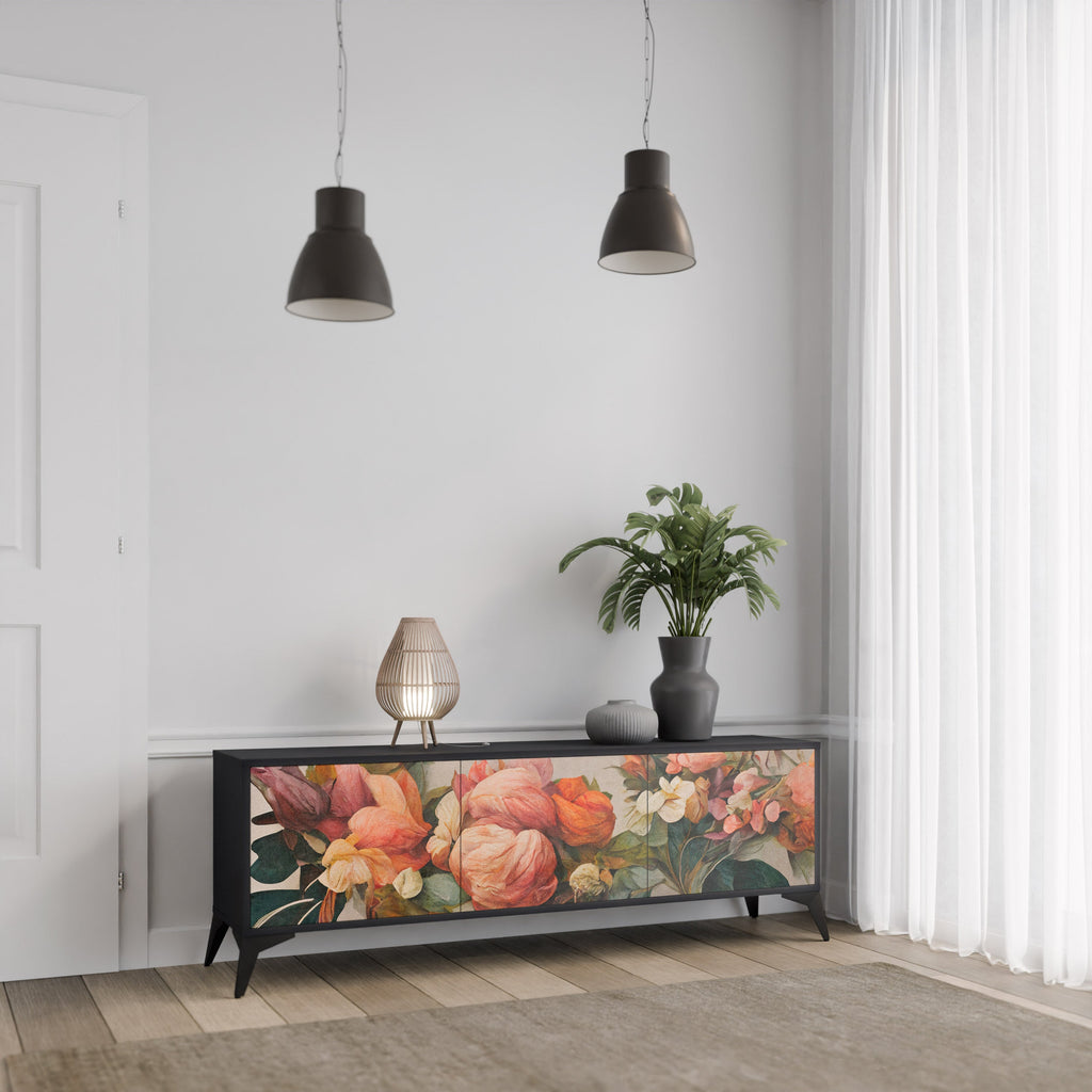 Meuble TV 3 portes STYLISH BEAUTY en finition noire