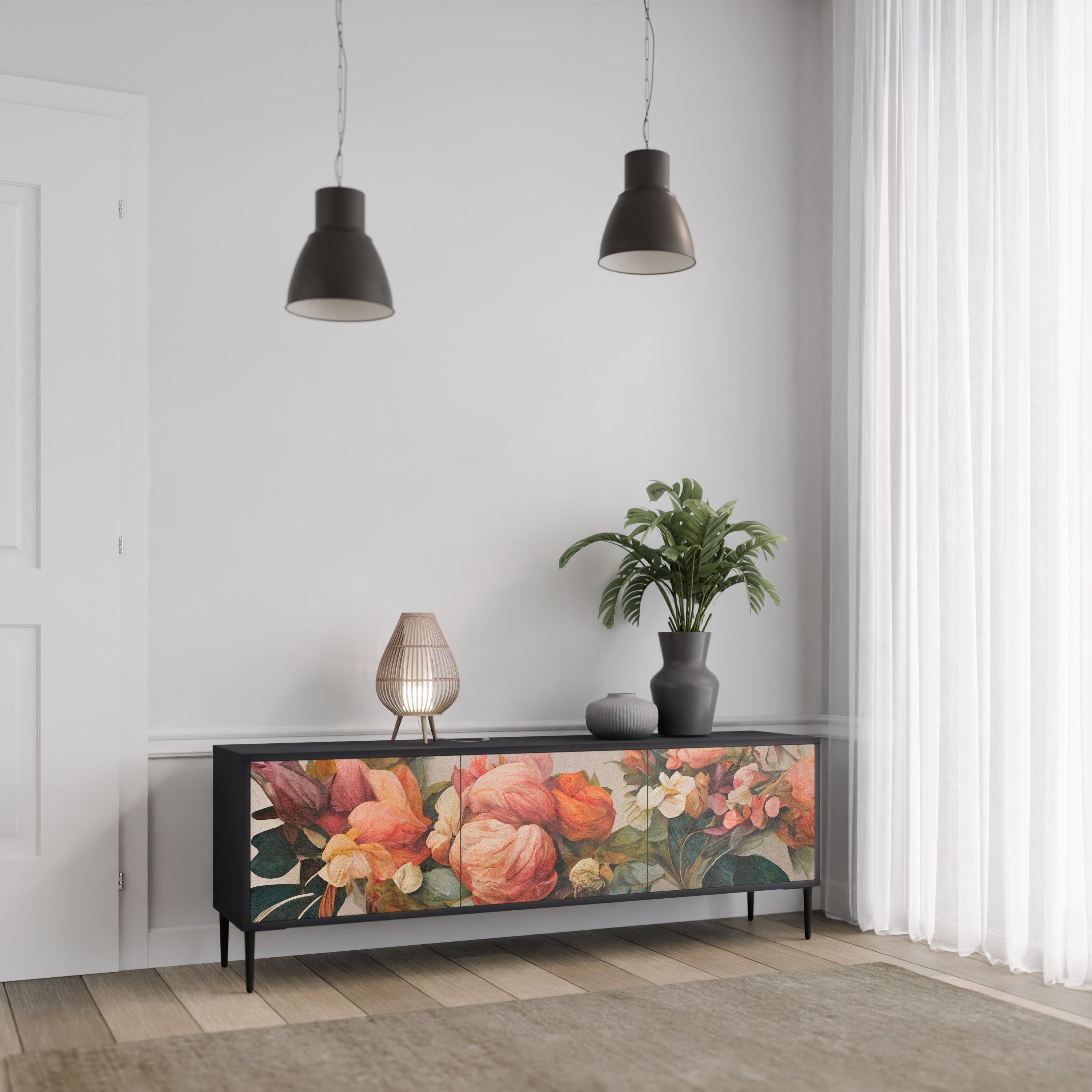 Meuble TV 3 portes STYLISH BEAUTY en finition noire