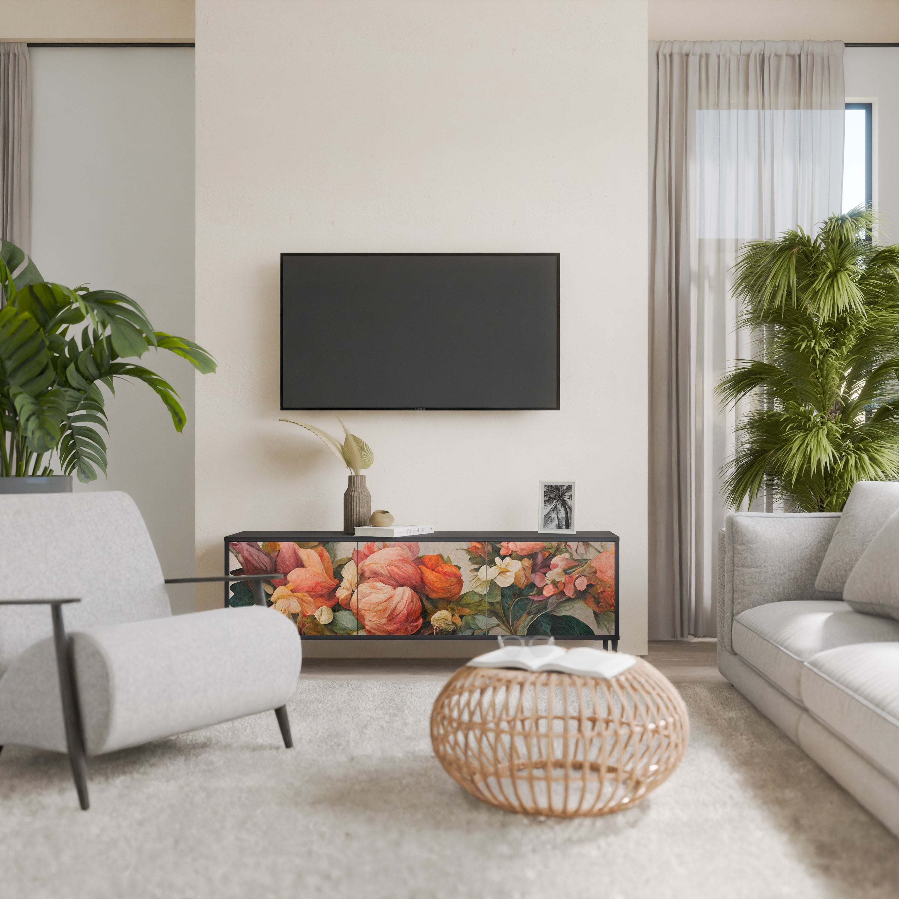 Meuble TV 3 portes STYLISH BEAUTY en finition noire