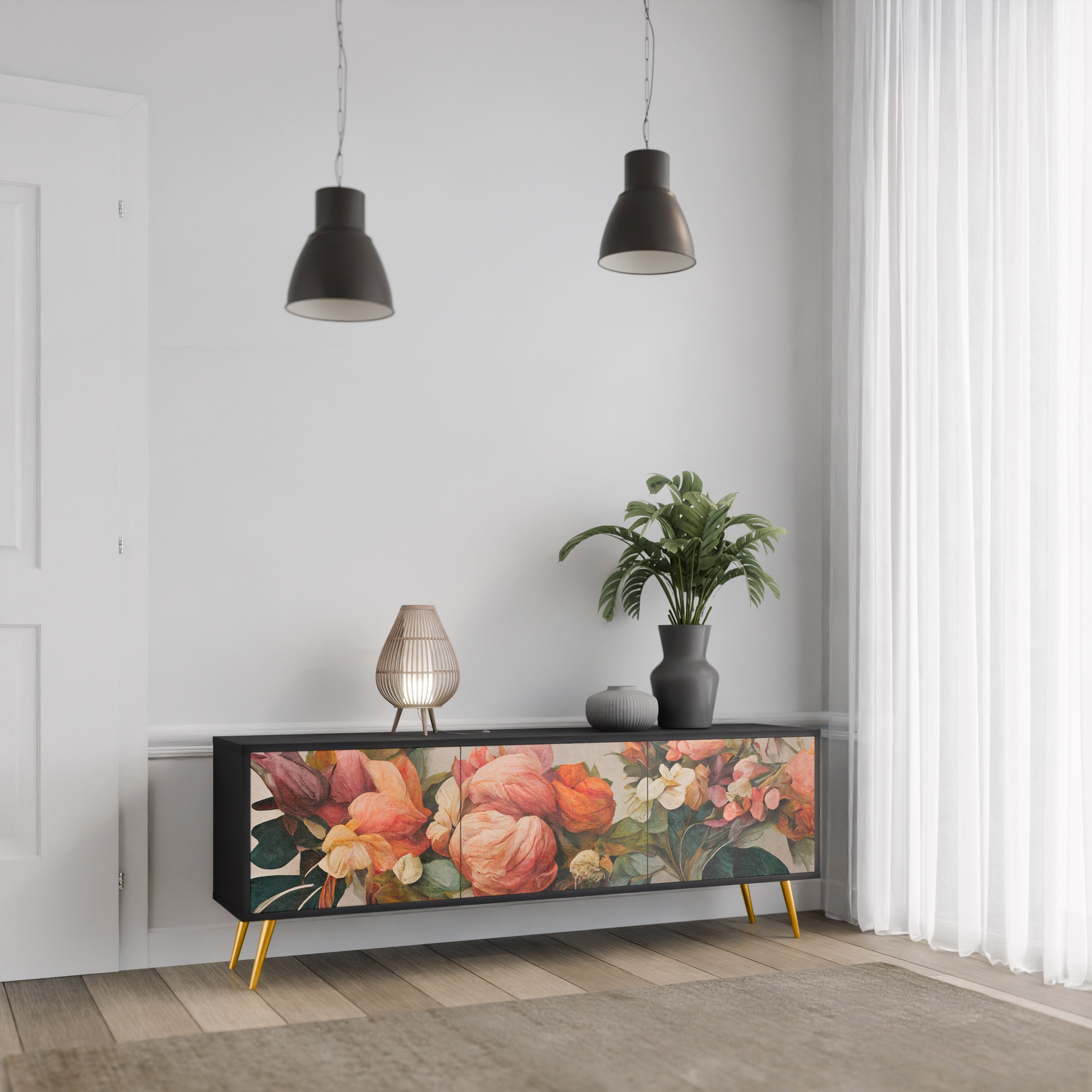 Meuble TV 3 portes STYLISH BEAUTY en finition noire