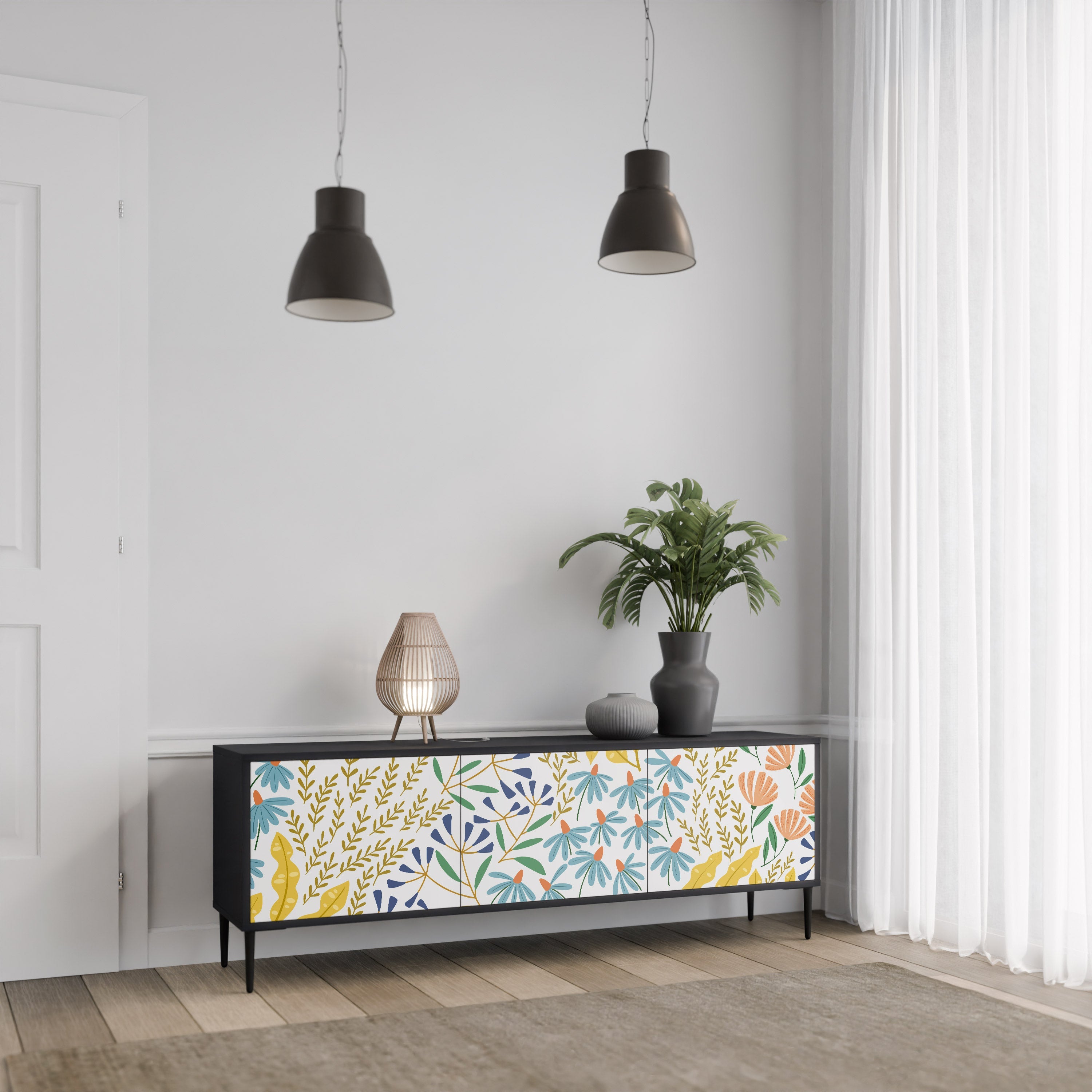 Meuble TV 3 portes HELLO SPRING finition noire