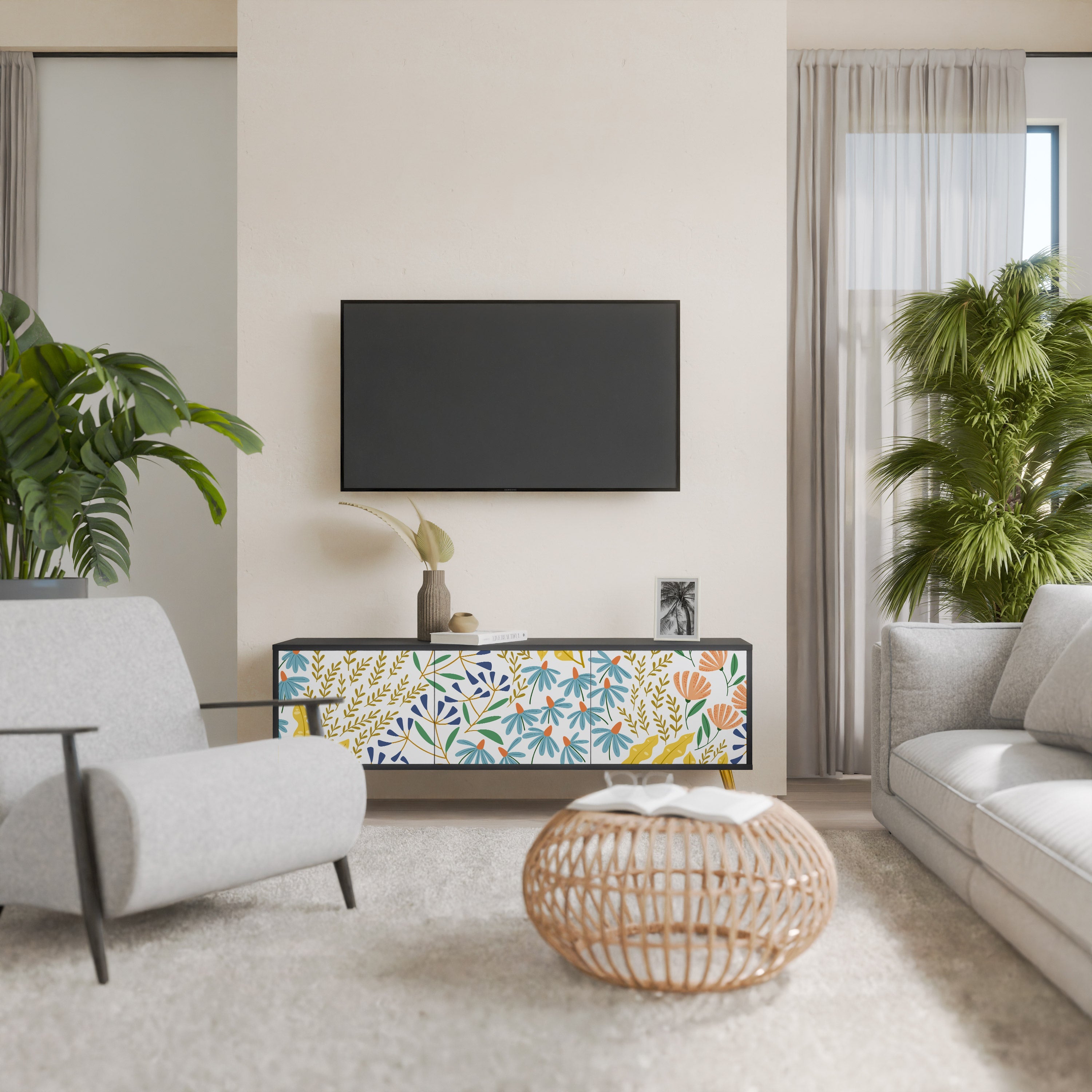 Meuble TV 3 portes HELLO SPRING finition noire