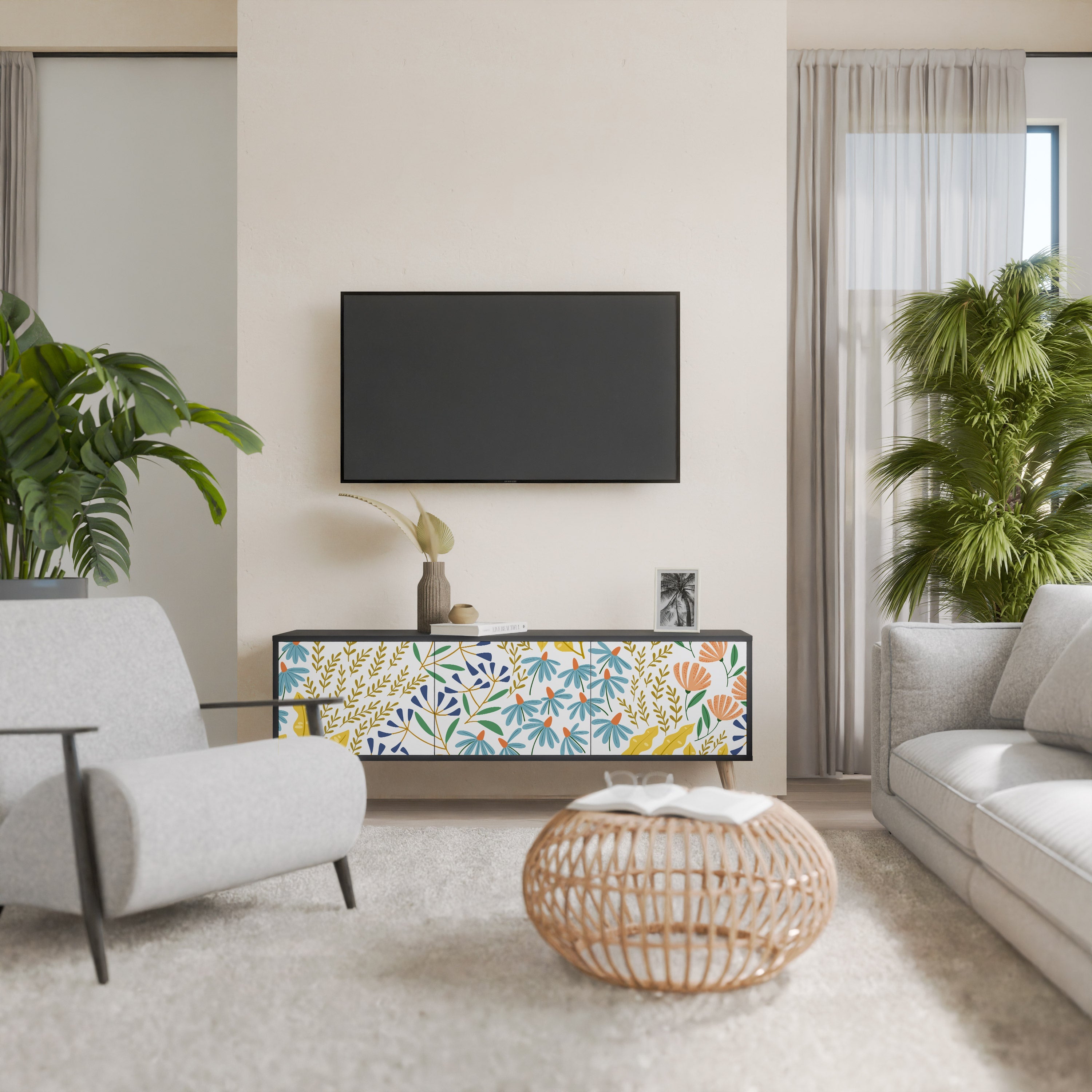 Meuble TV 3 portes HELLO SPRING finition noire