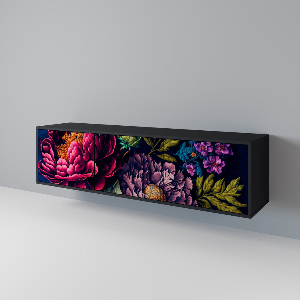 Meuble TV 3 portes BLOOMING ELEGANCE finition noire