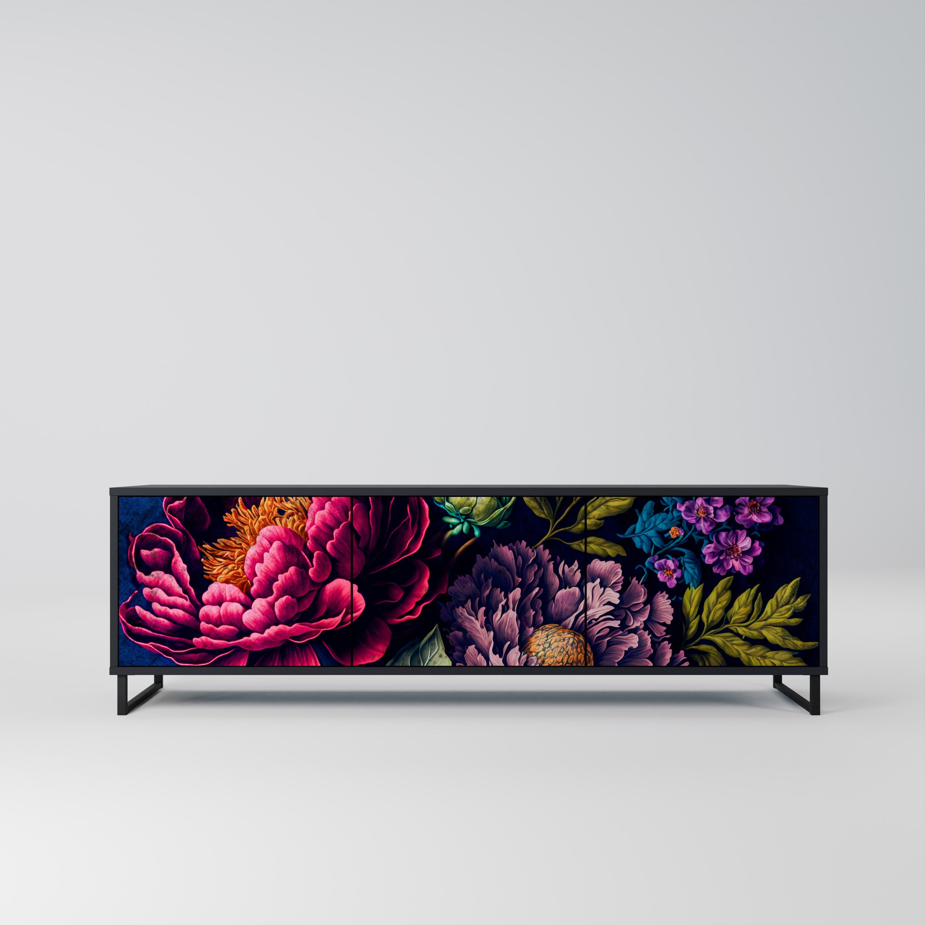 Meuble TV 3 portes BLOOMING ELEGANCE finition noire