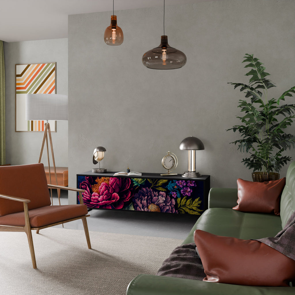 Meuble TV 3 portes BLOOMING ELEGANCE finition noire