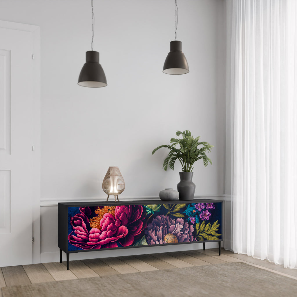 Meuble TV 3 portes BLOOMING ELEGANCE finition noire