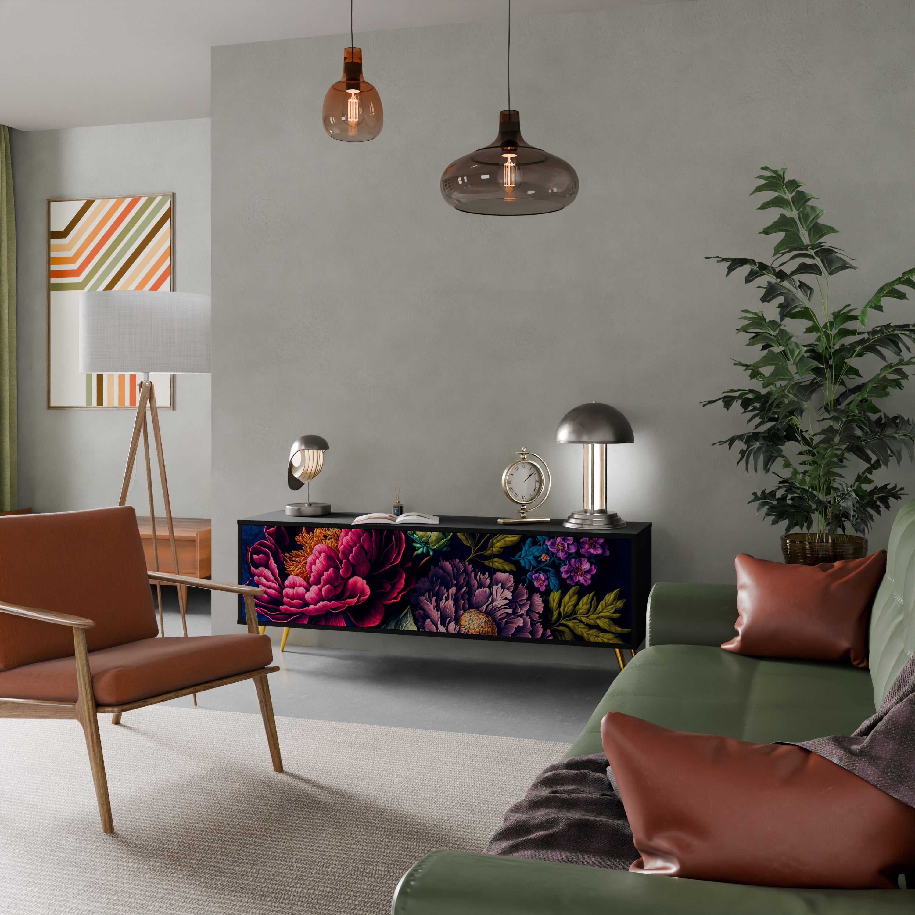 Meuble TV 3 portes BLOOMING ELEGANCE finition noire