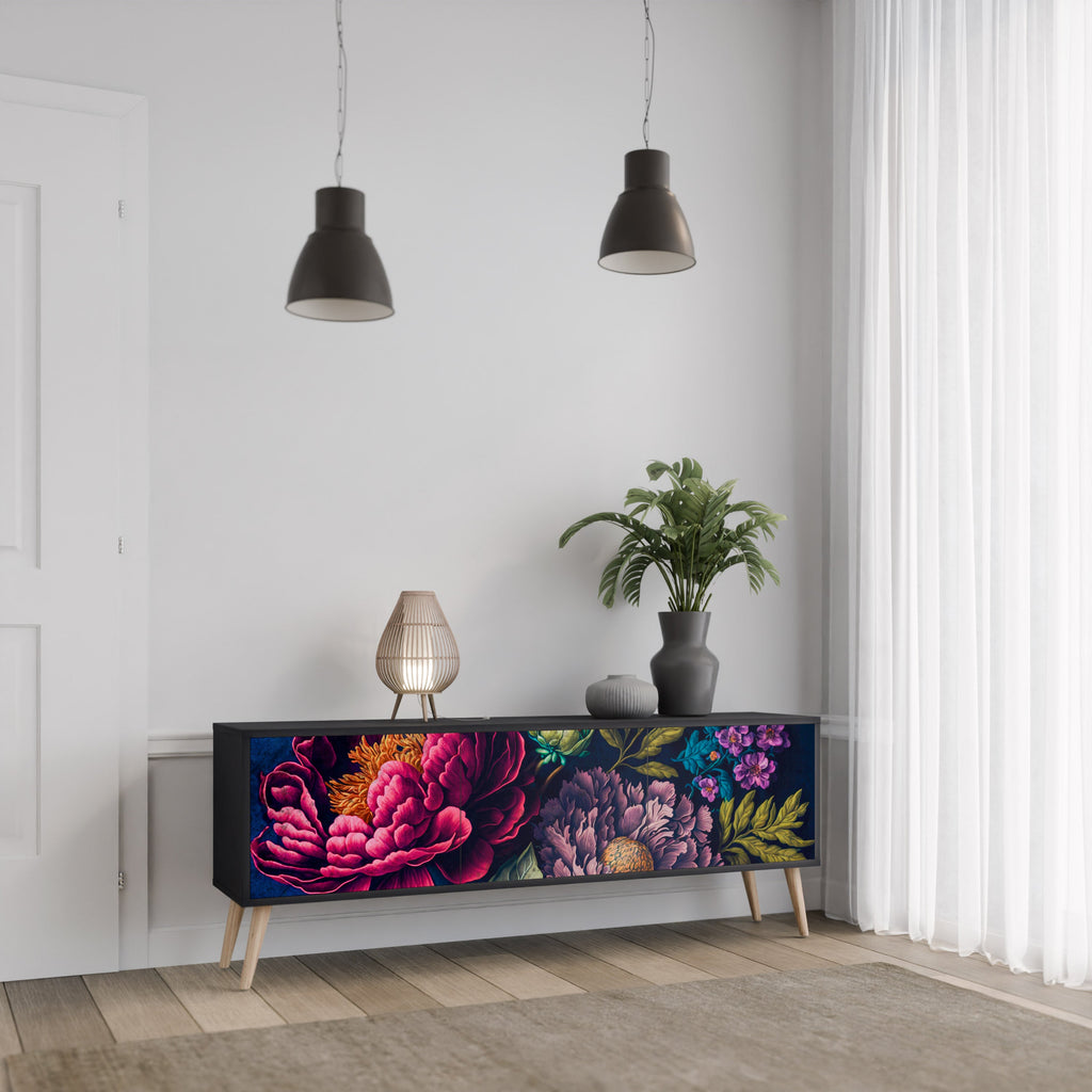 Meuble TV 3 portes BLOOMING ELEGANCE finition noire
