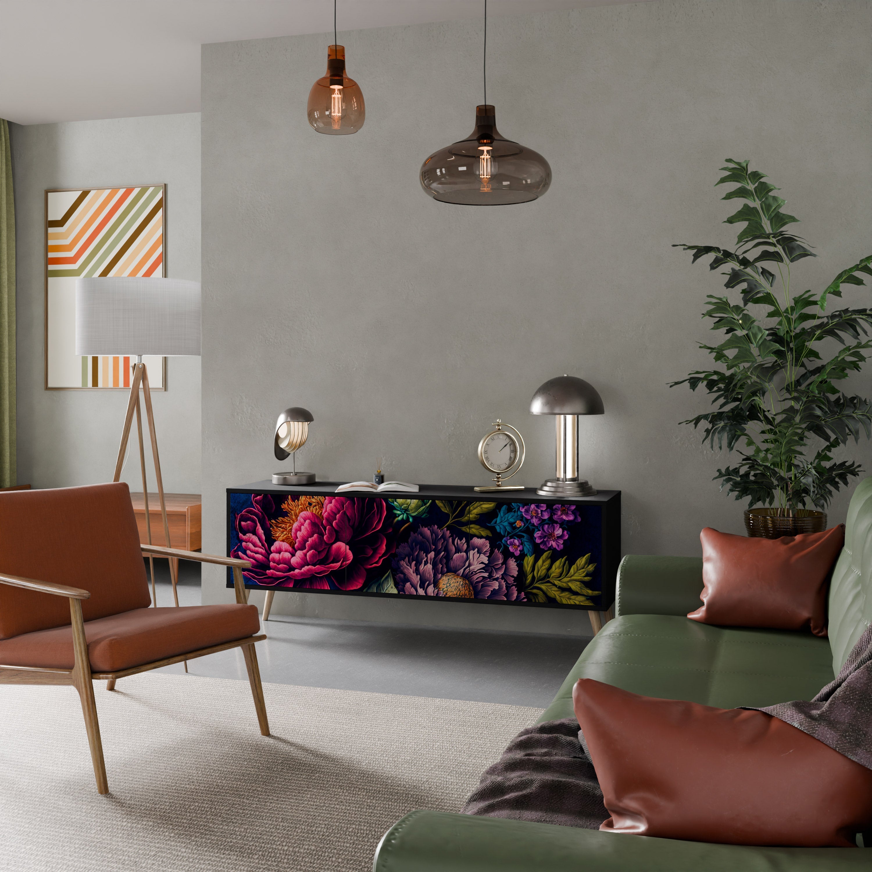 Meuble TV 3 portes BLOOMING ELEGANCE finition noire