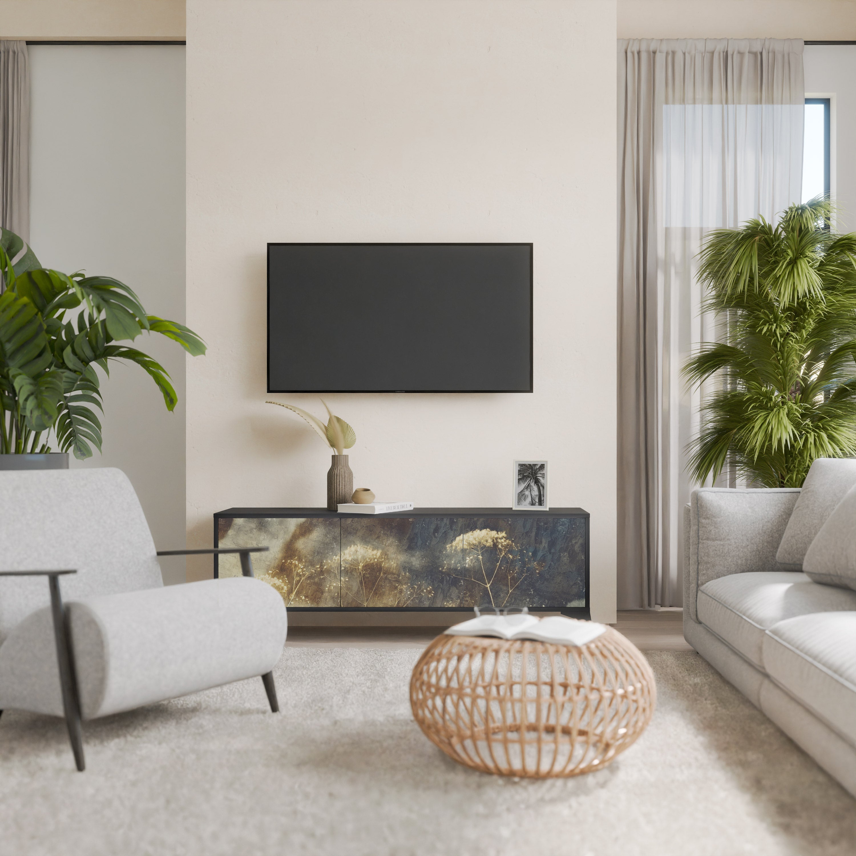 Meuble TV 3 portes GENTLE POWER finition noire