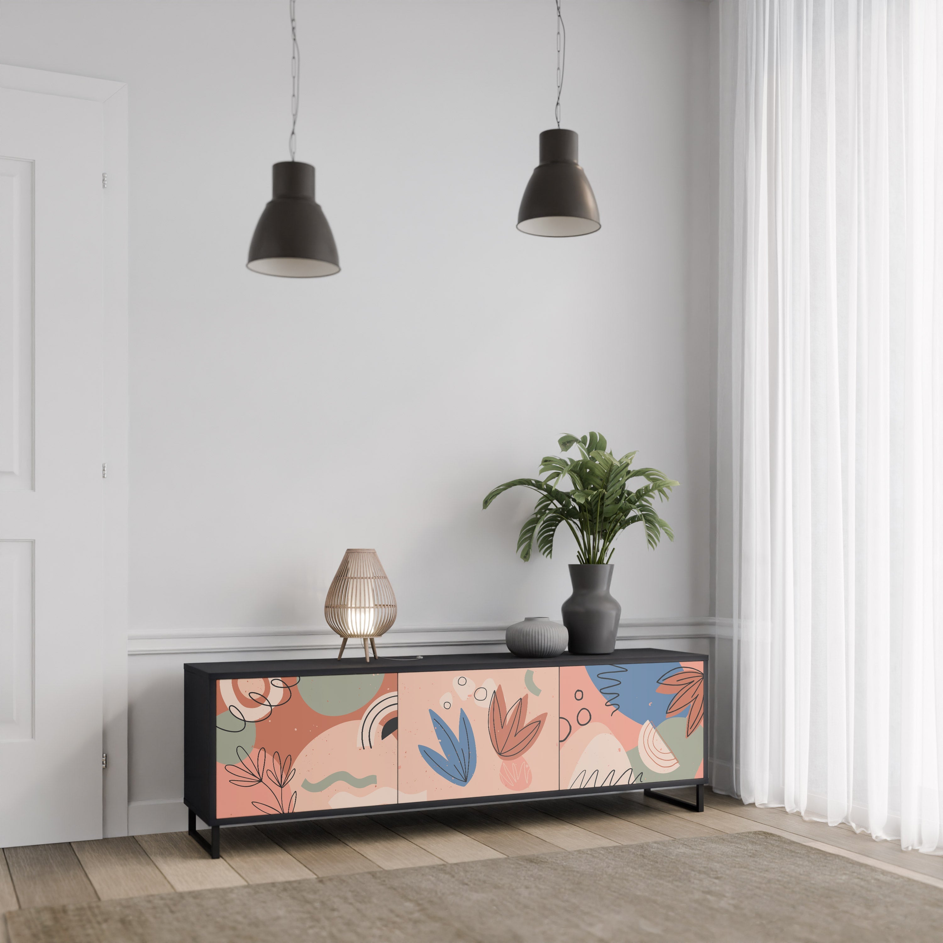 Meuble TV 3 portes PASTEL DESTINY, finition noire