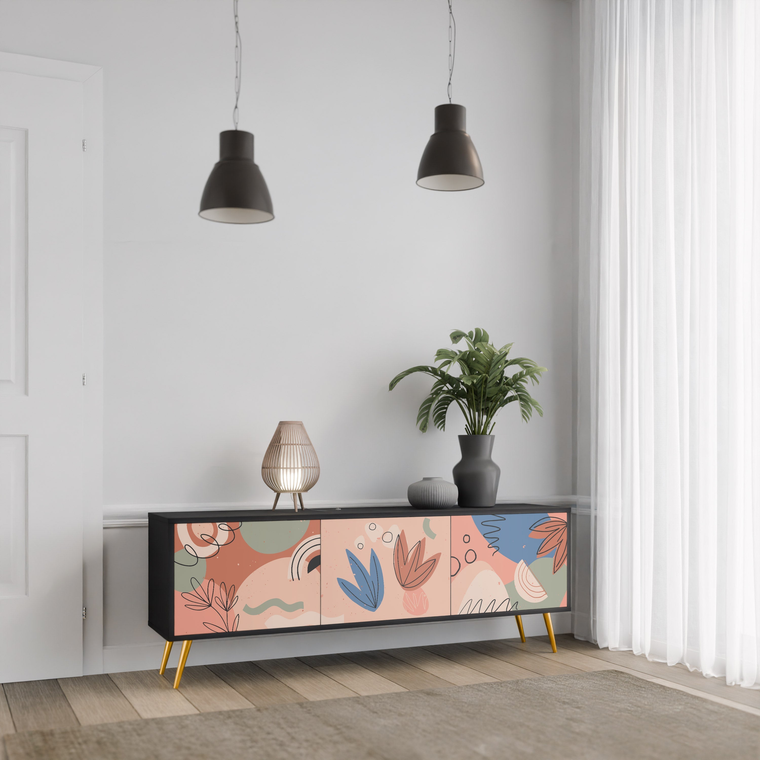 Meuble TV 3 portes PASTEL DESTINY, finition noire