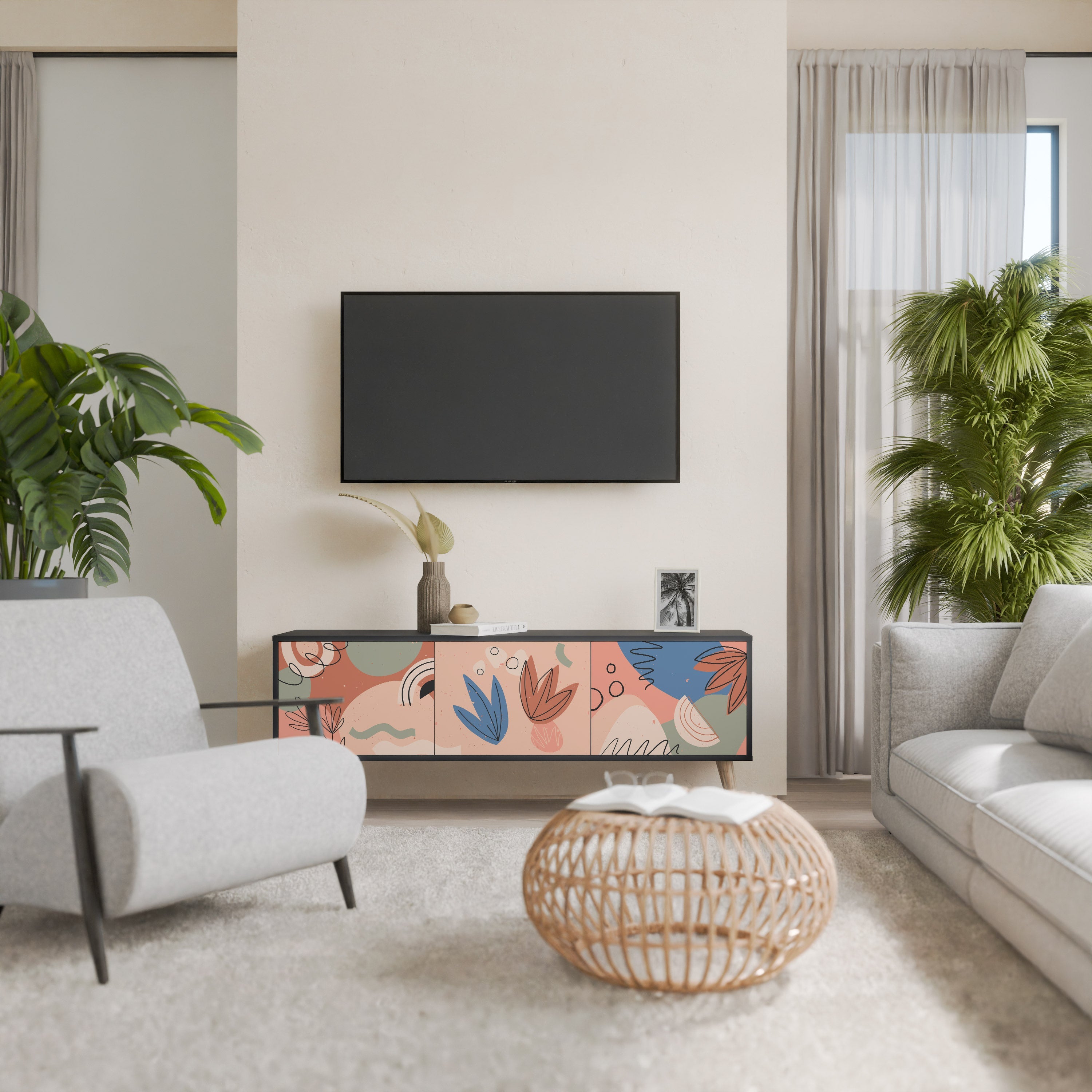 Meuble TV 3 portes PASTEL DESTINY, finition noire