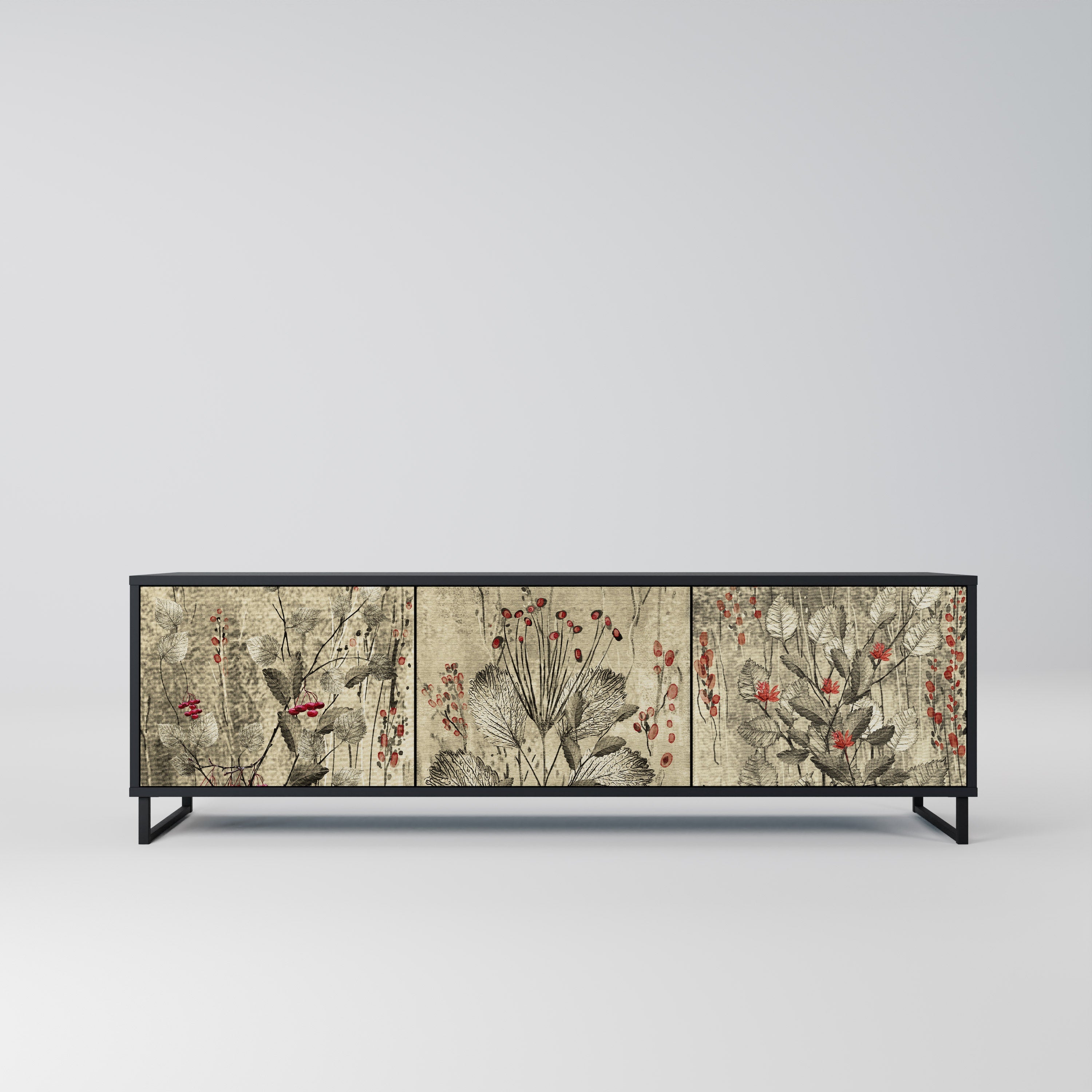 Meuble TV 3 portes HERBAL GRACE finition noire