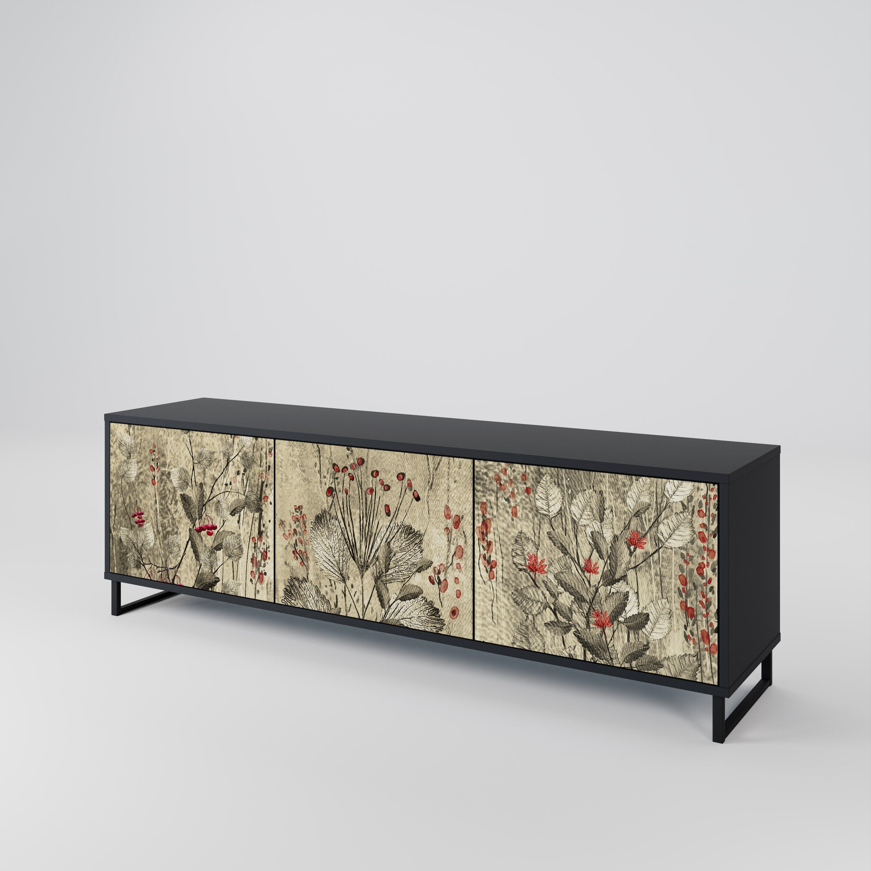 Meuble TV 3 portes HERBAL GRACE finition noire