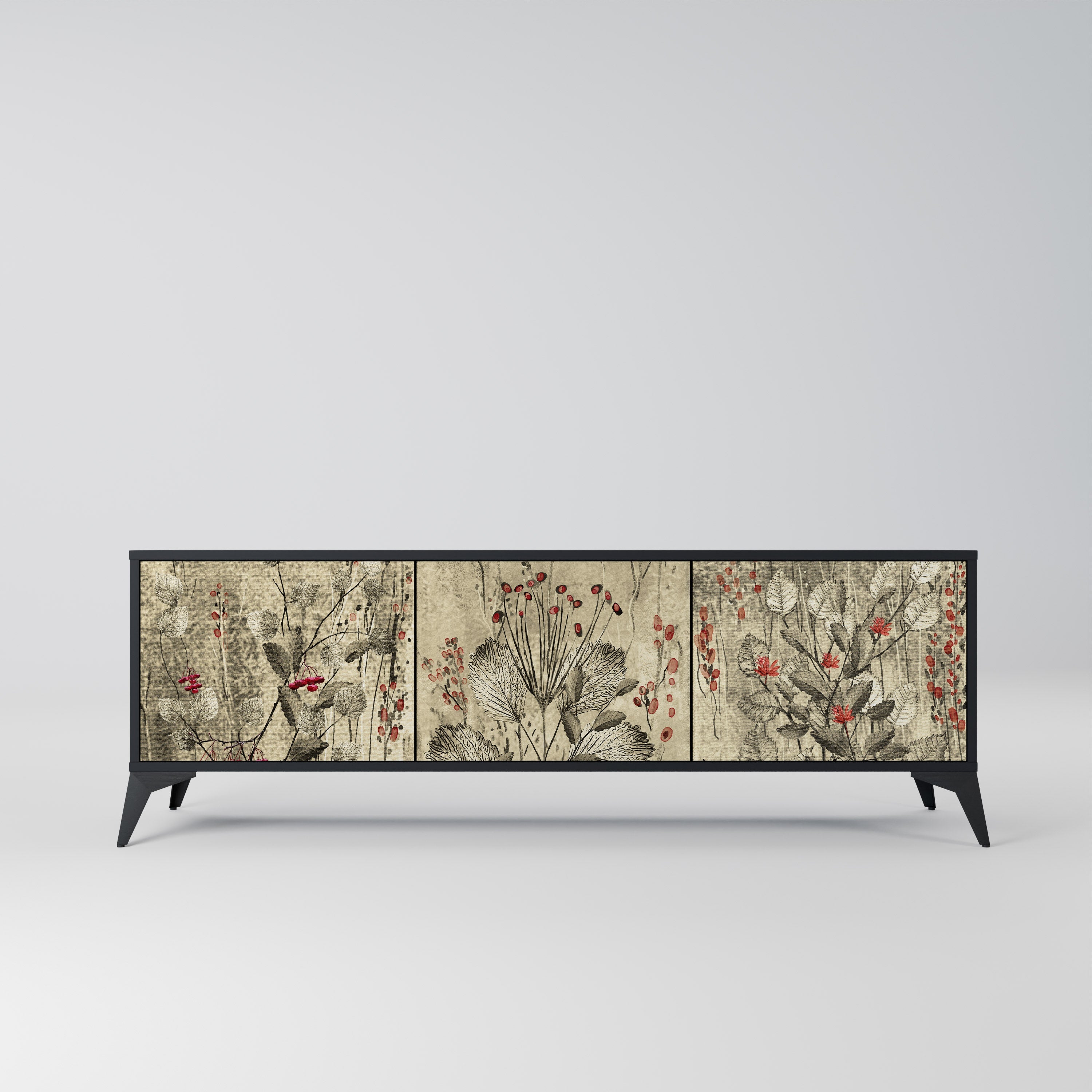 Meuble TV 3 portes HERBAL GRACE finition noire